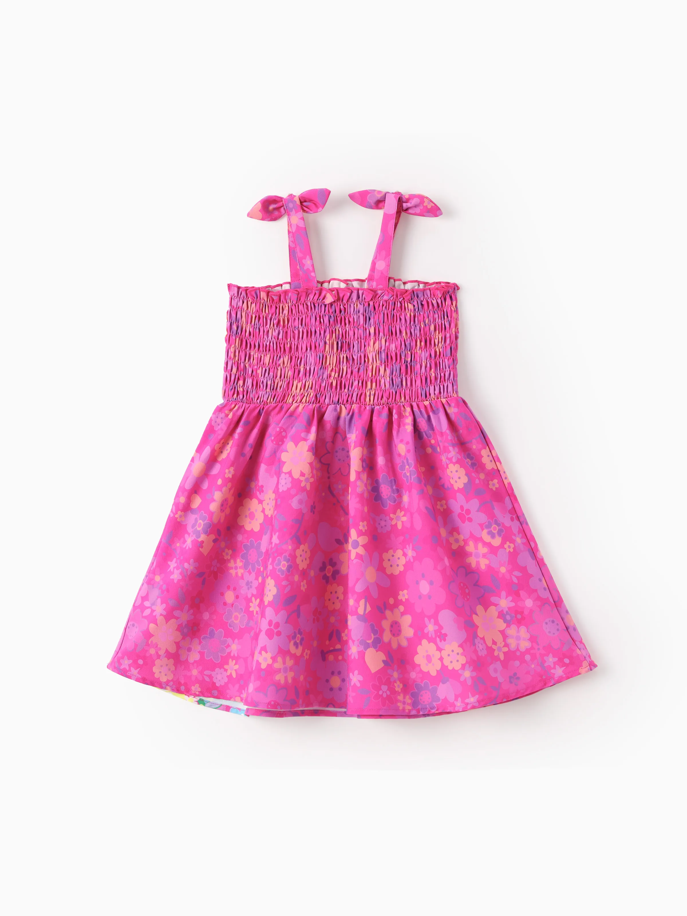 PAW Patrol Toddler Girl 1pc Skye Floral Print Bowknot Smocking Dress Hot Pink - Image 3