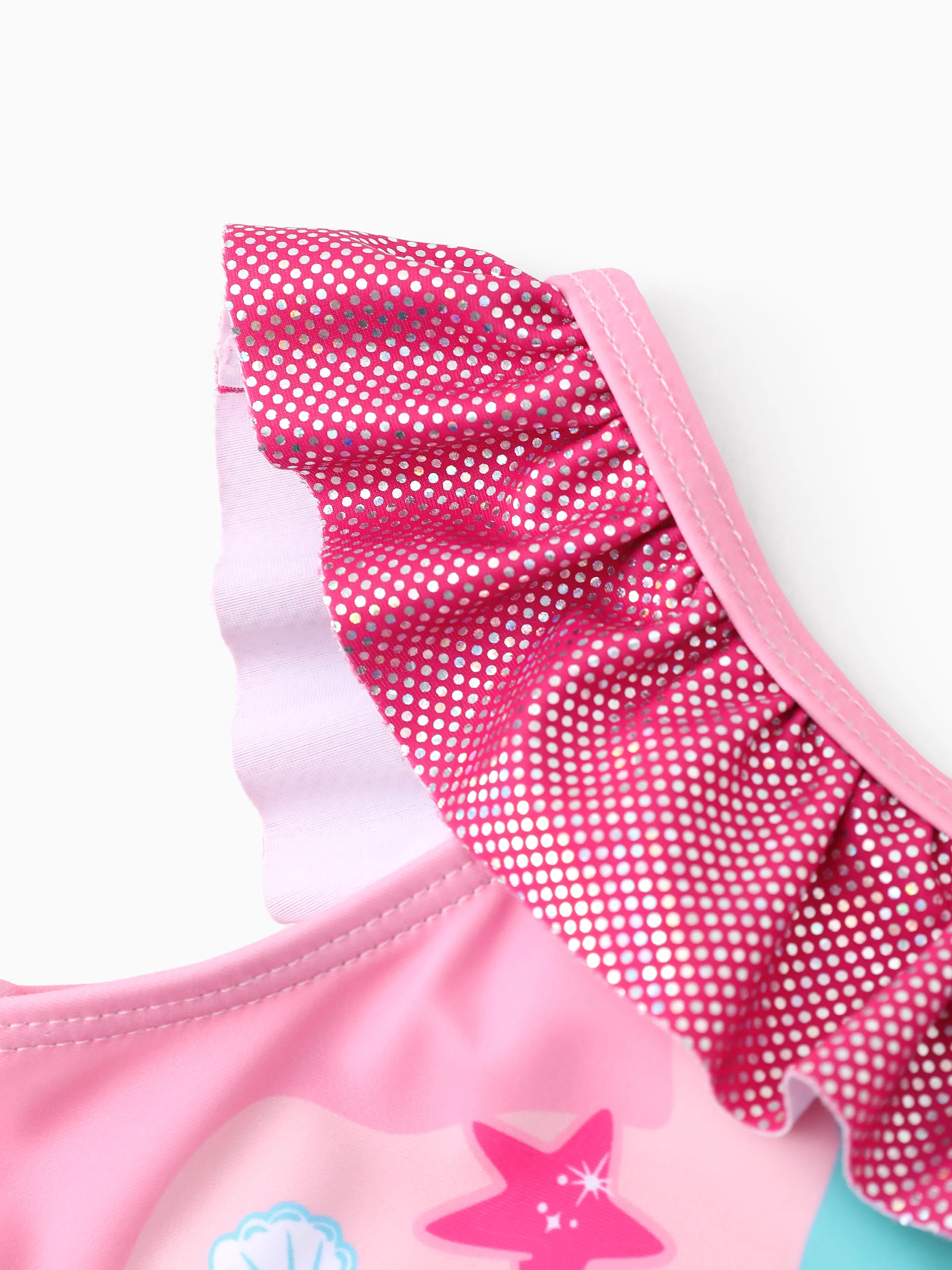 PAW Patrol Toddler Girl 1pc Skye Ocean Pattern Glossy Material Ruffle UPF 50+ Swimsuit Hot Pink - Image 4