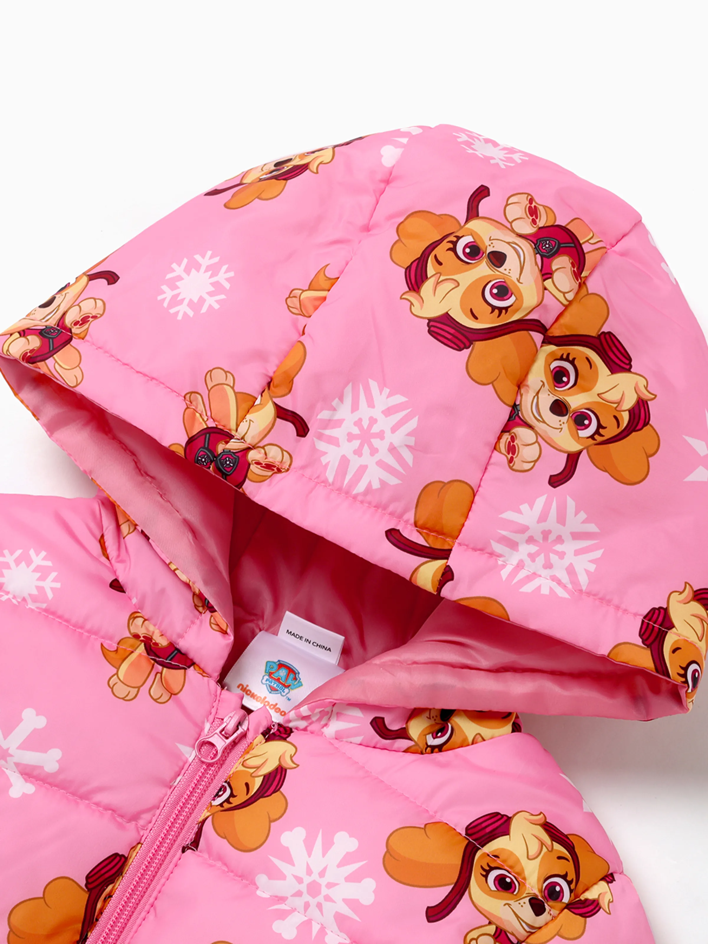 PAW Patrol Toddler Girl Skye Chase Rubble Long-sleeve Hooded Quilted Puffer Jacket Pink - Image 4
