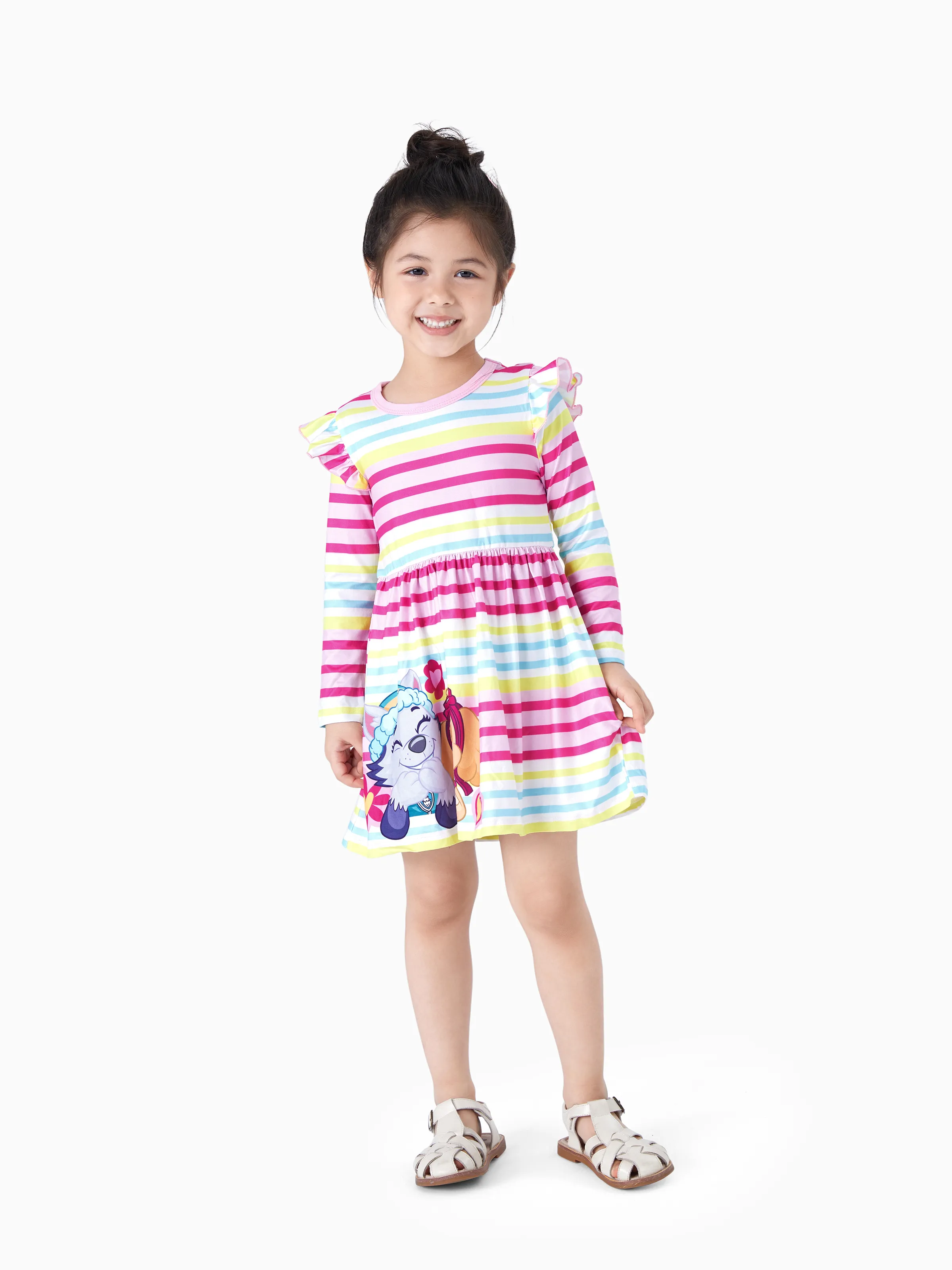 Paw Patrol Toddler Girl Skye&Everest Rainbow Striped Print Ruffle Dress Multi-color - Image 2