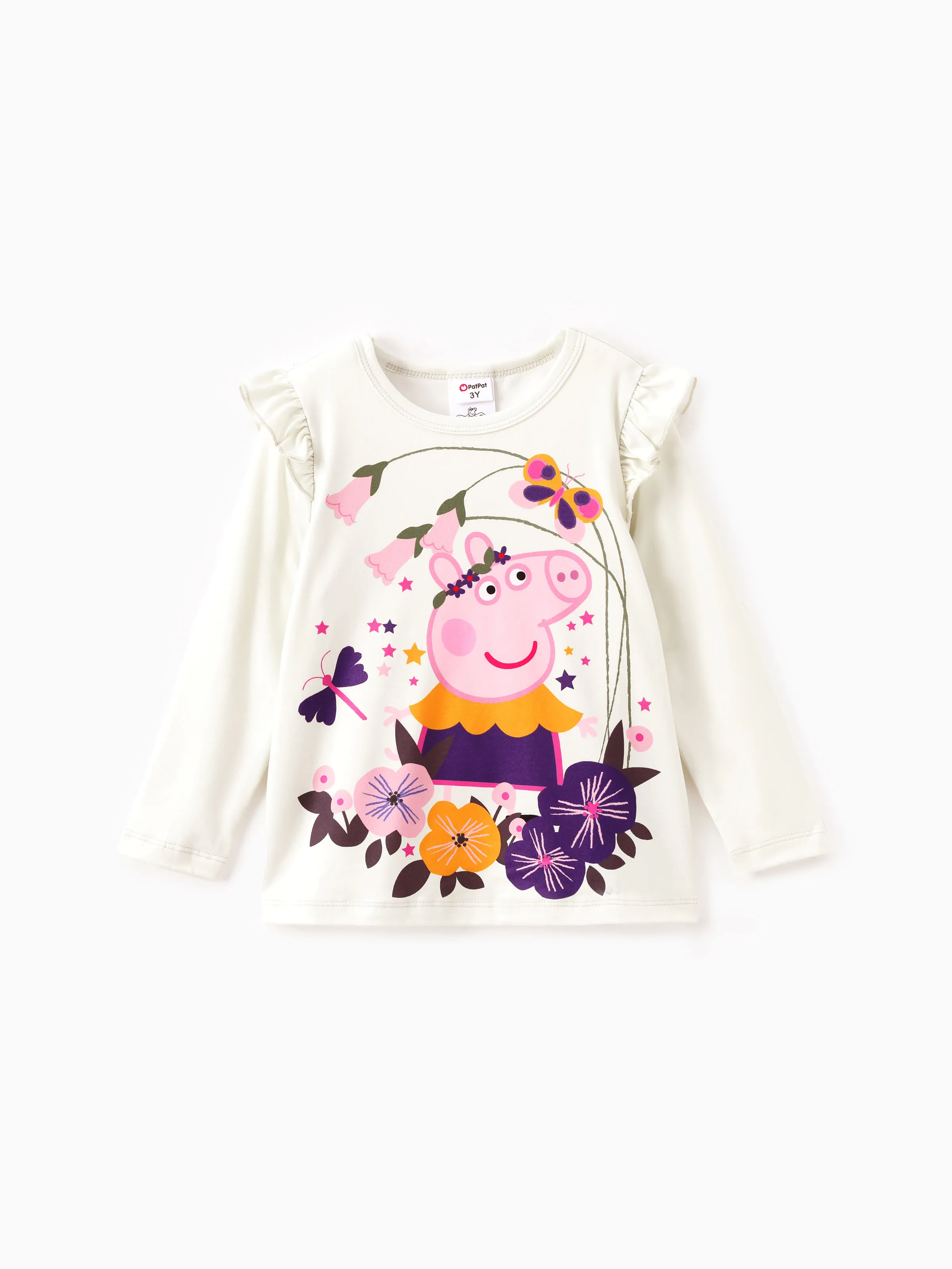 Peppa Pig Toddler Girl 2pcs Floral Polka Flutter Long-sleeve T-shirt with Leggings Set Cream - Image 3