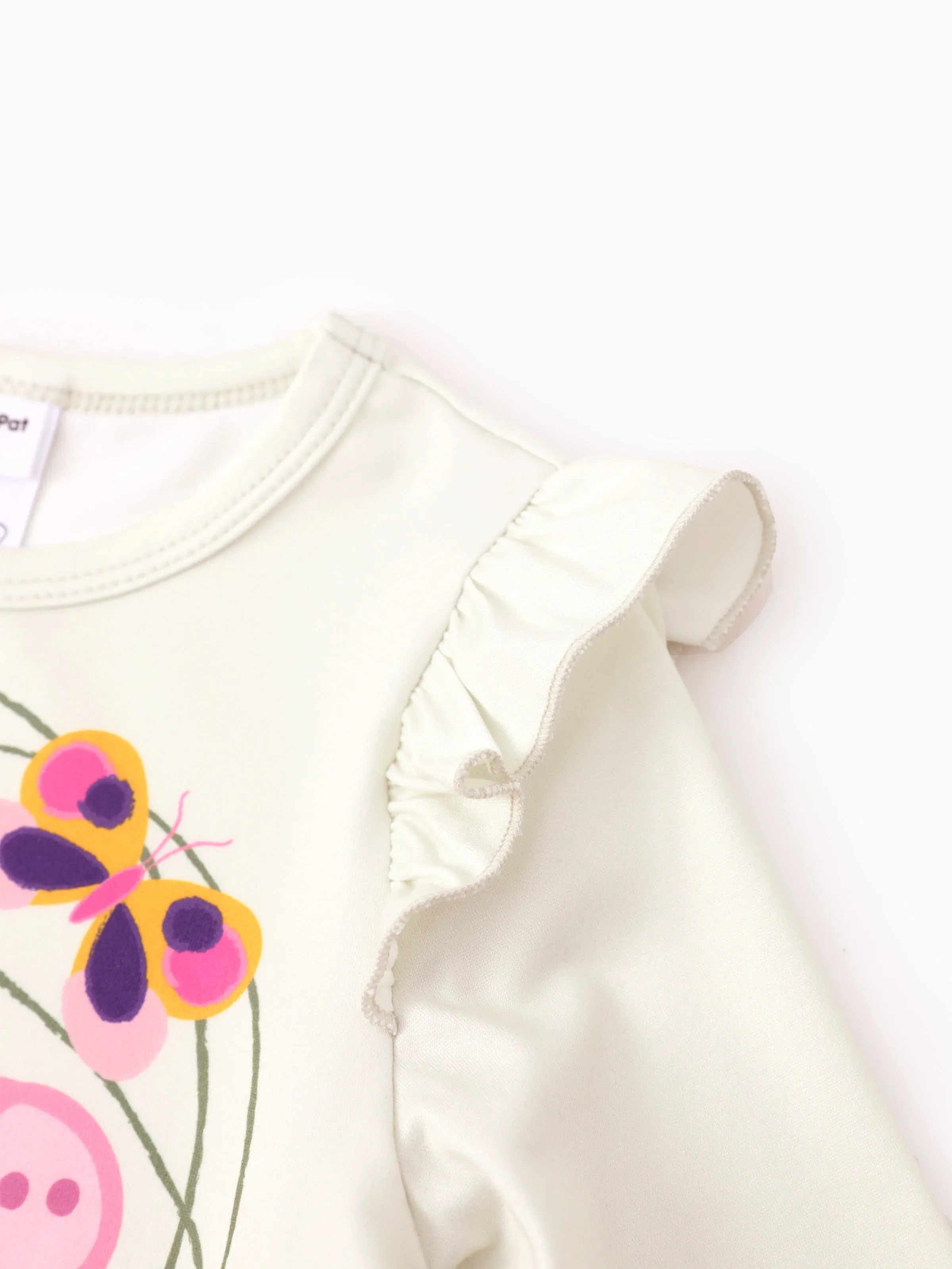 Peppa Pig Toddler Girl 2pcs Floral Polka Flutter Long-sleeve T-shirt with Leggings Set Cream - Image 6