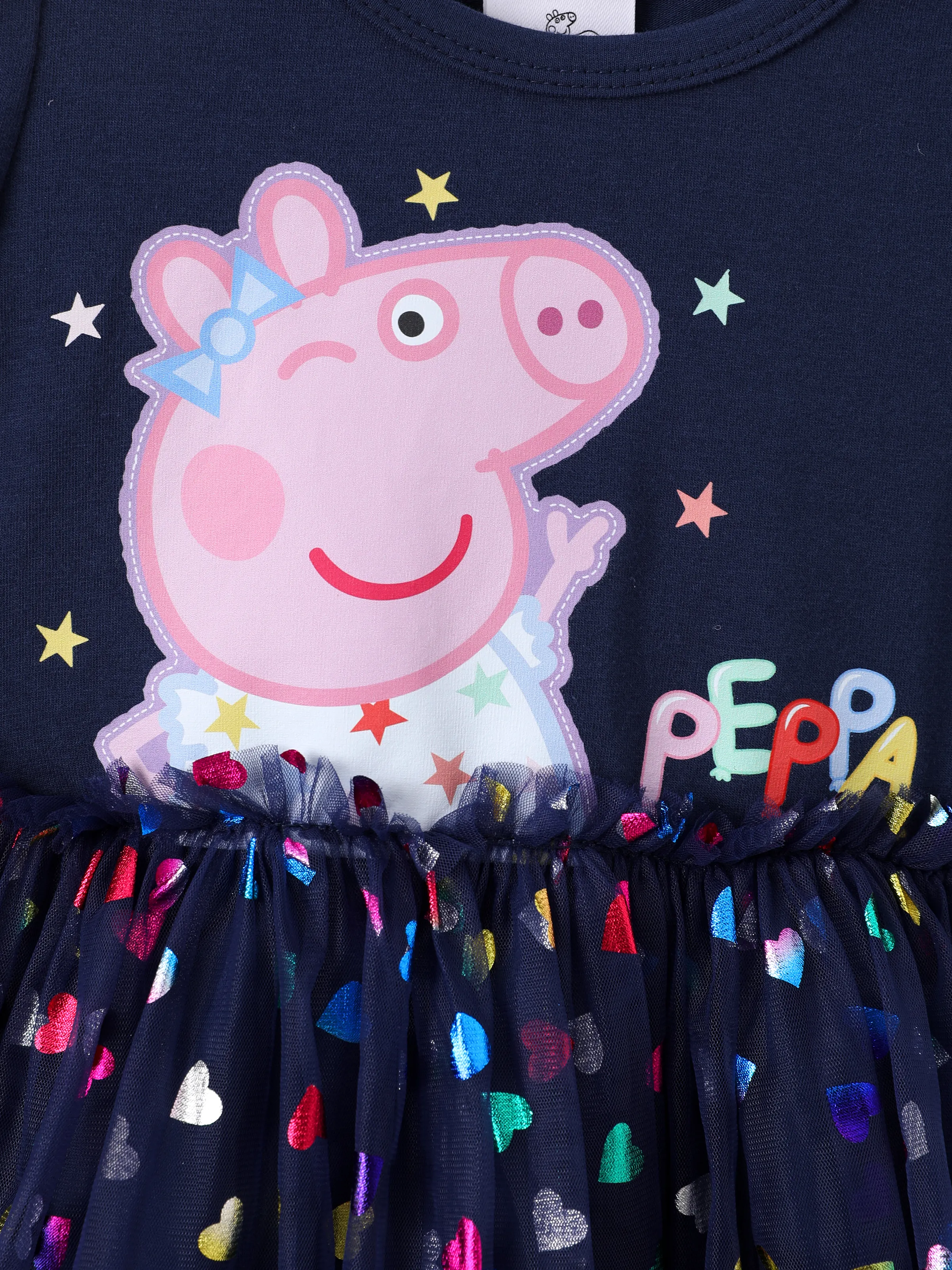 Peppa Pig Toddler Girl Peppa Pattern Long Sleeve Cotton Dress Deep Blue - Image 5