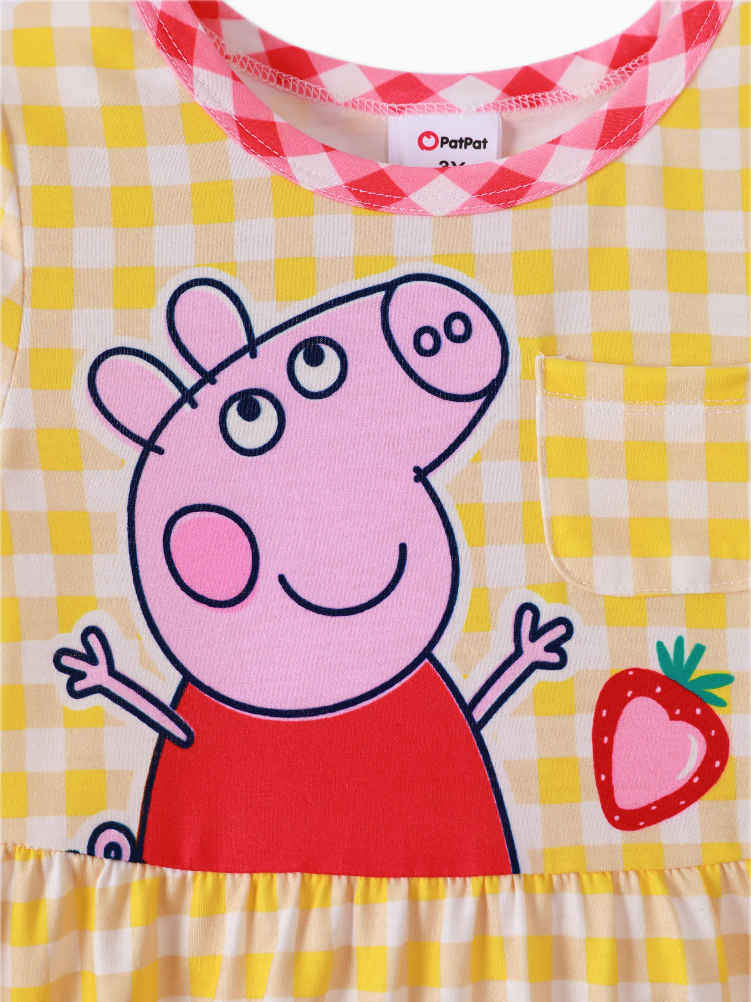 Peppa Pig Toddler Girl Summer Fruit/Grid/Stripe Pattern Dress Yellow - Image 2
