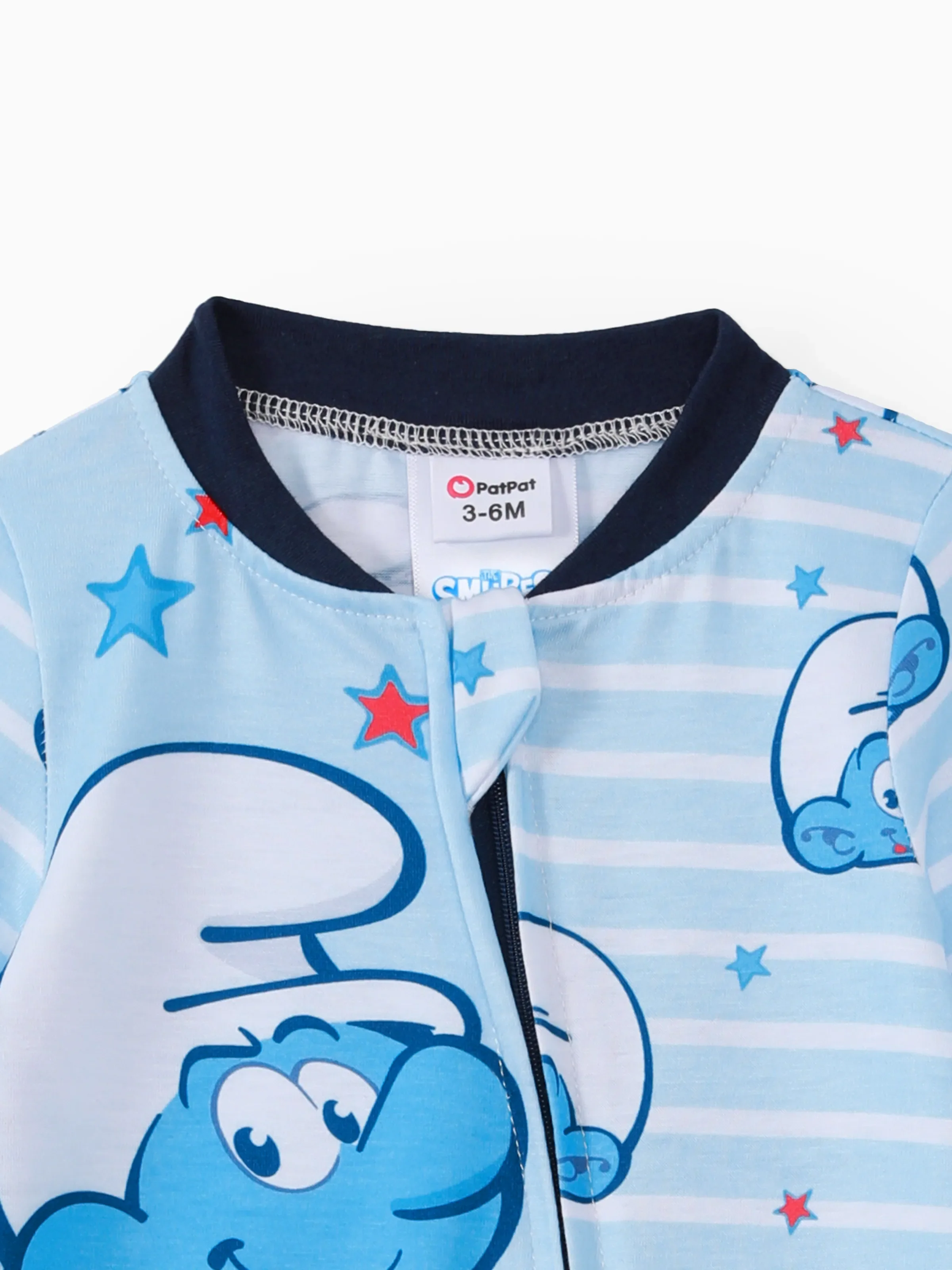 Smurfs Baby Boy Allover Print Striped Zipper Long-sleeve Jumpsuit Color block - Image 3