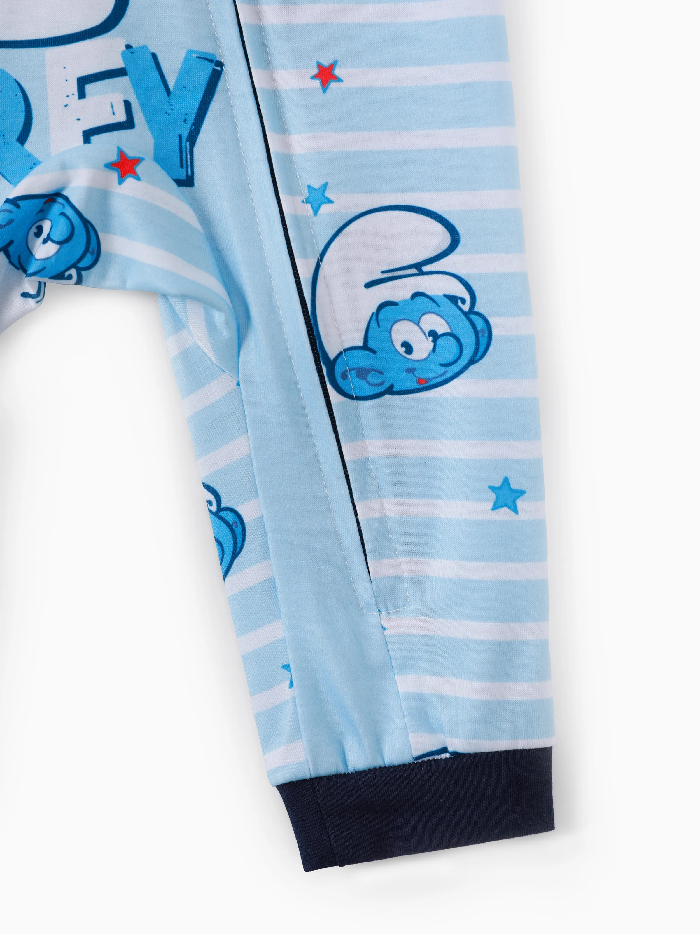 Smurfs Baby Boy Allover Print Striped Zipper Long-sleeve Jumpsuit Color block - Image 6