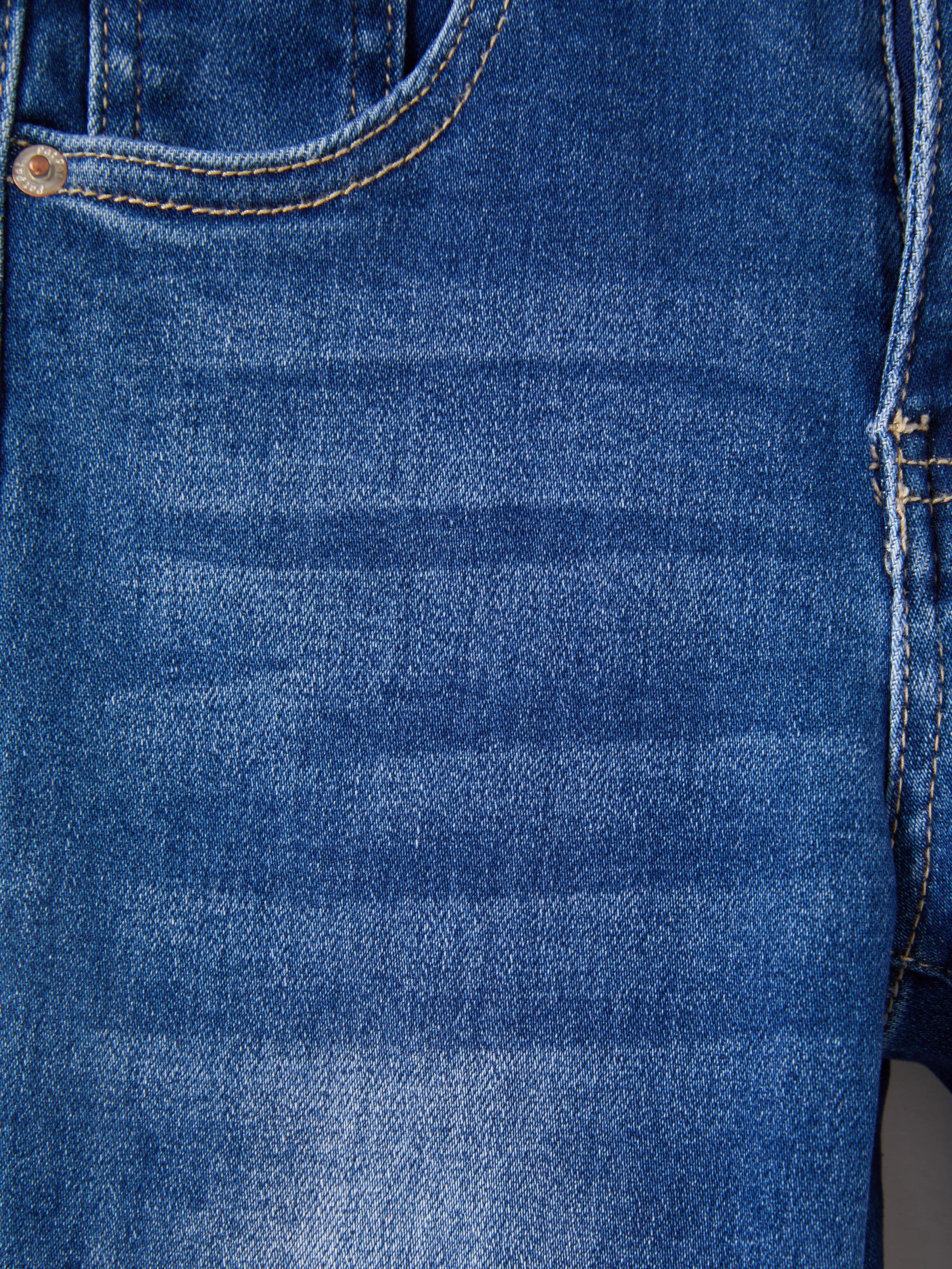 Solid Color Elastic Waist Soft Stretchy Comfortable Casual Jeans Cotton Bottoms with Pockets Blue - Image 10
