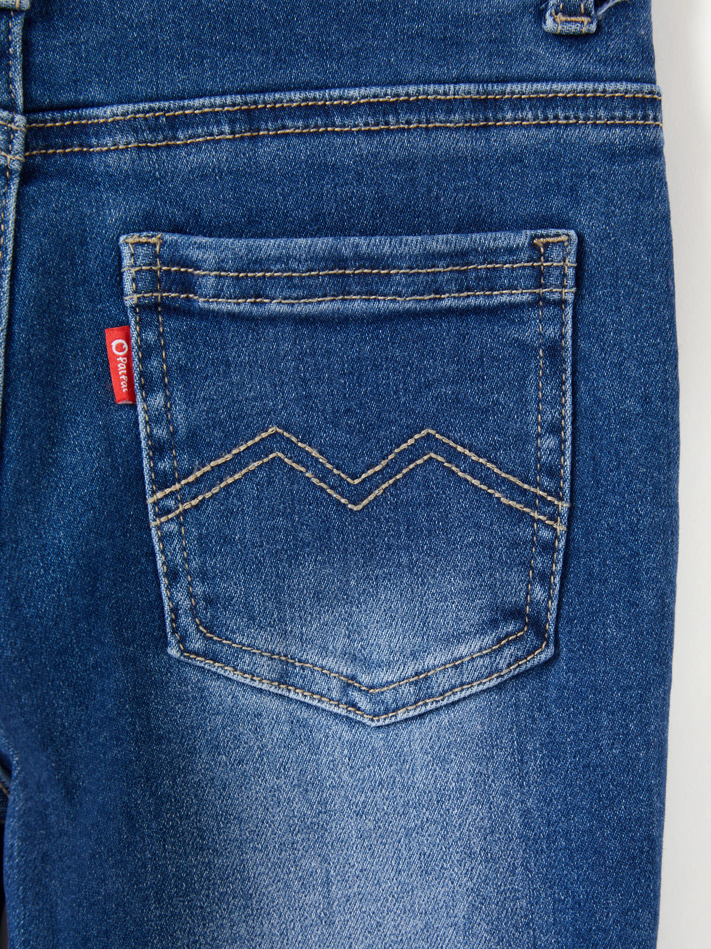Solid Color Elastic Waist Soft Stretchy Comfortable Casual Jeans Cotton Bottoms with Pockets Blue - Image 11