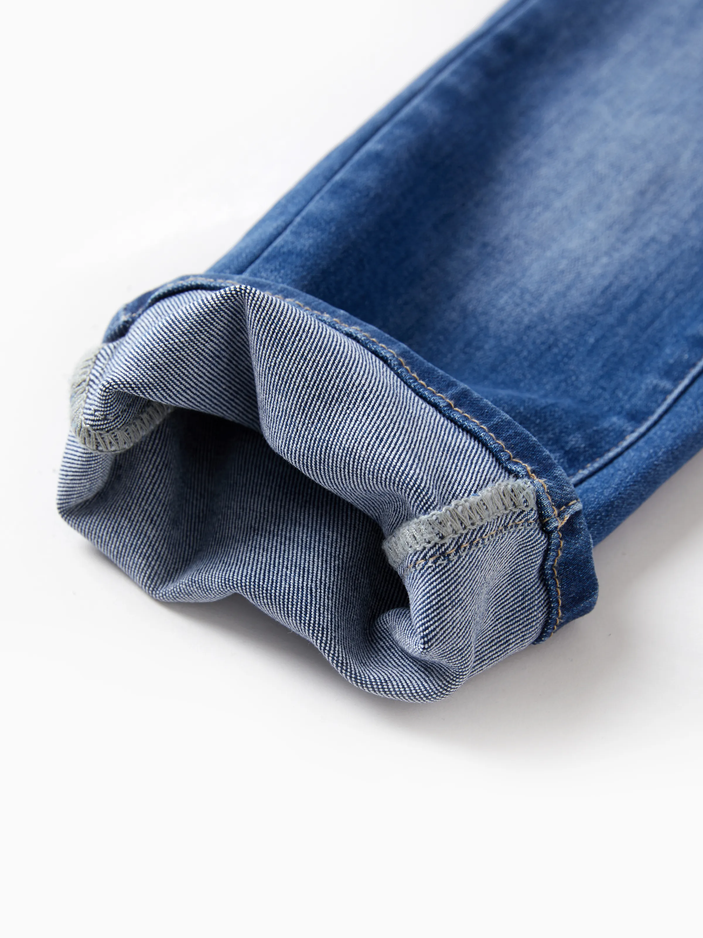 Solid Color Elastic Waist Soft Stretchy Comfortable Casual Jeans Cotton Bottoms with Pockets Blue - Image 14