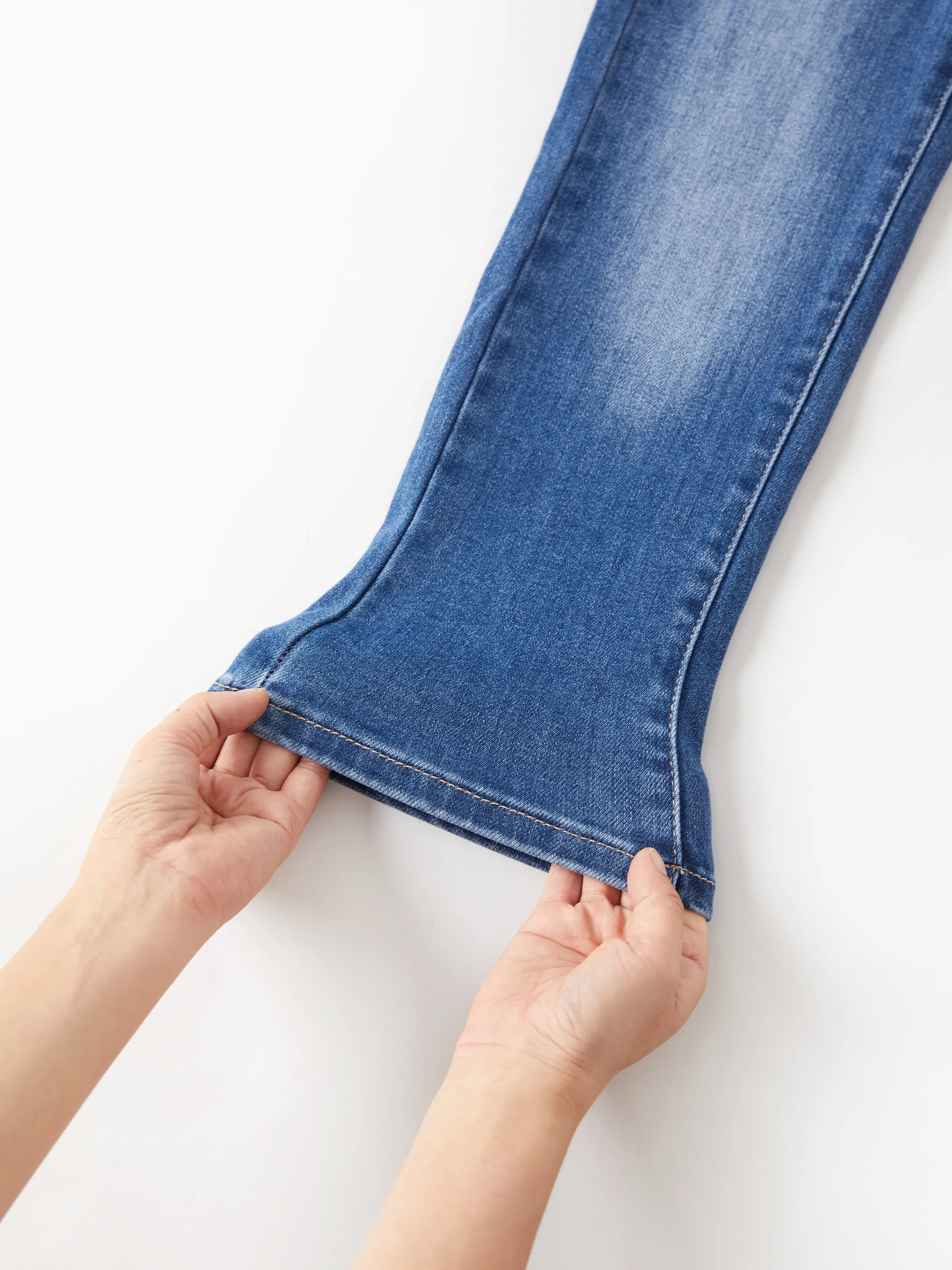Solid Color Elastic Waist Soft Stretchy Comfortable Casual Jeans Cotton Bottoms with Pockets Blue - Image 15