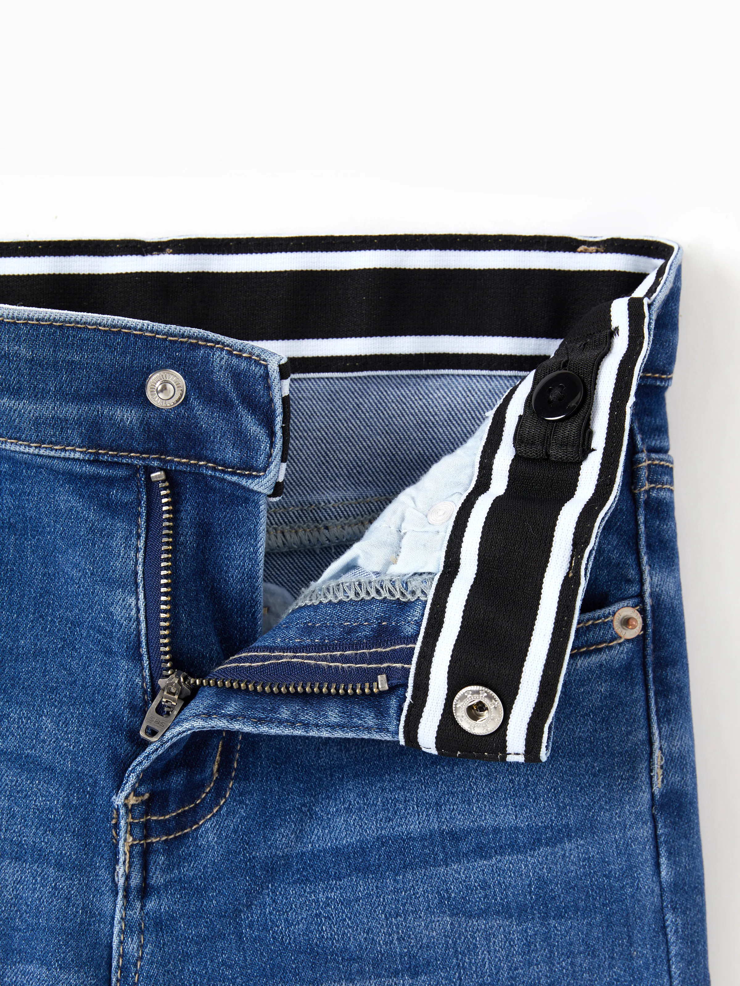 Solid Color Elastic Waist Soft Stretchy Comfortable Casual Jeans Cotton Bottoms with Pockets Blue - Image 6