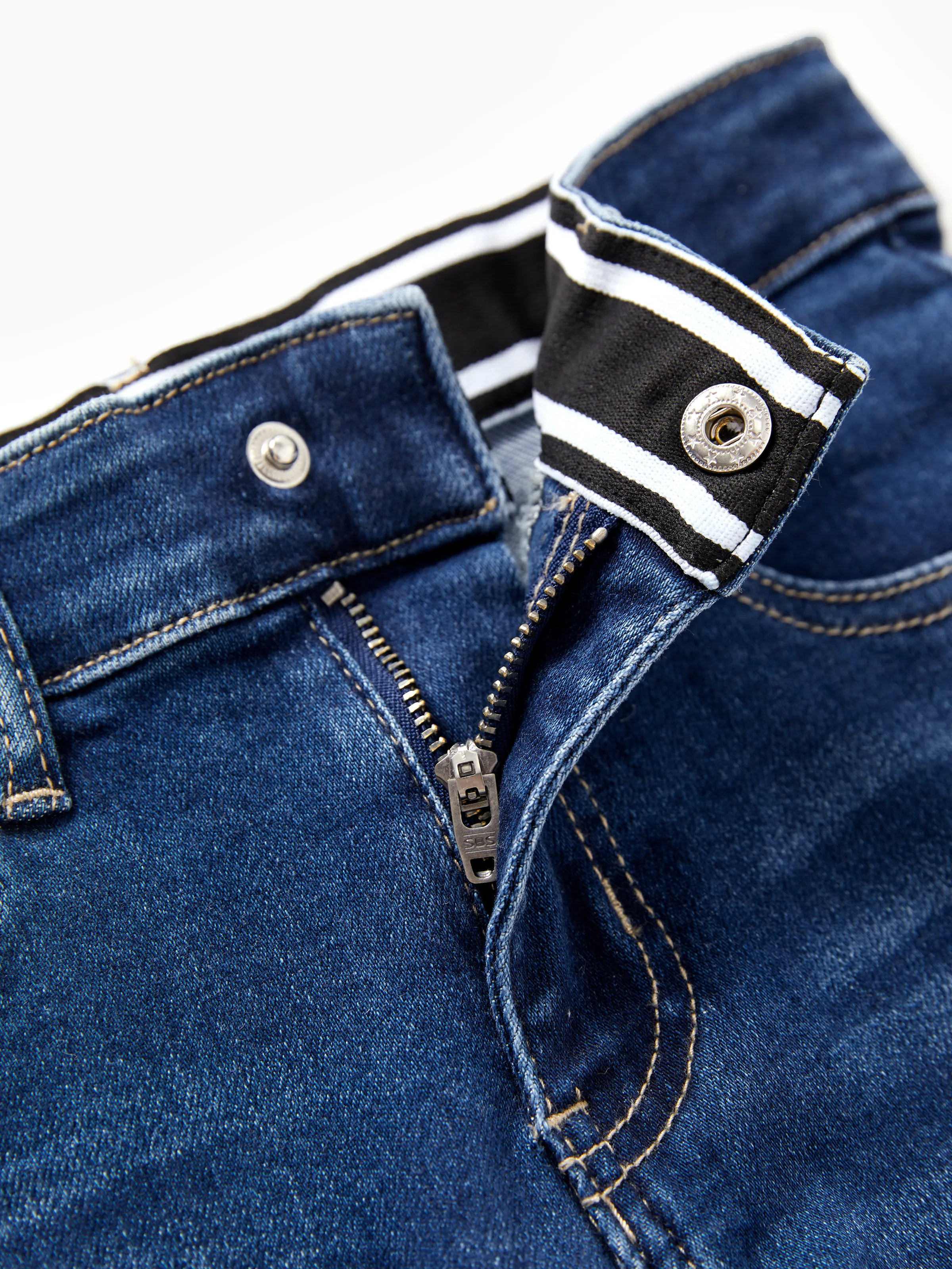 Solid Color Elastic Waist Soft Stretchy Comfortable Casual Jeans Cotton Bottoms with Pockets Deep Blue - Image 6