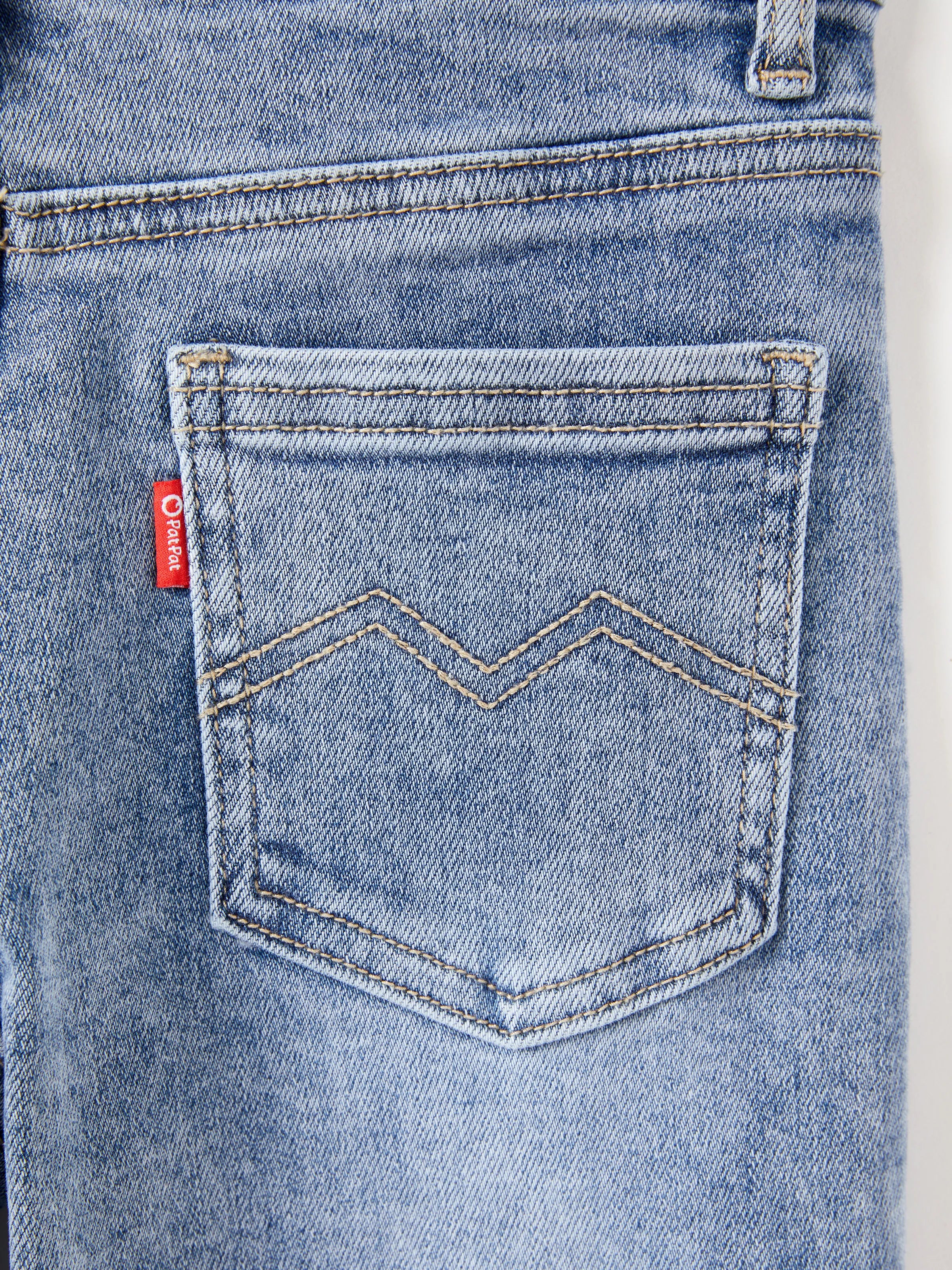 Solid Color Elastic Waist Soft Stretchy Comfortable Casual Jeans Cotton Bottoms with Pockets Light Blue - Image 13