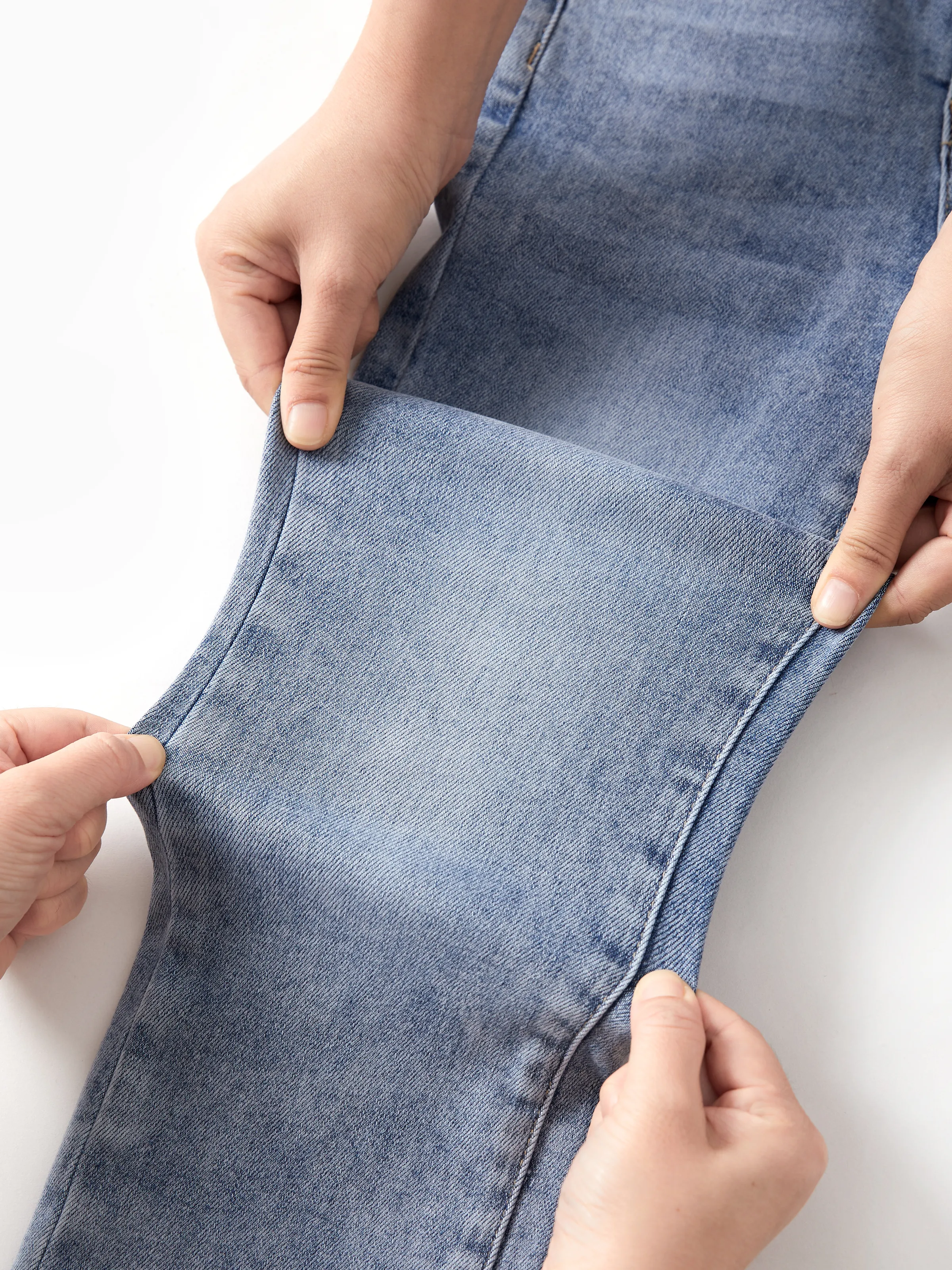 Solid Color Elastic Waist Soft Stretchy Comfortable Casual Jeans Cotton Bottoms with Pockets Light Blue - Image 15