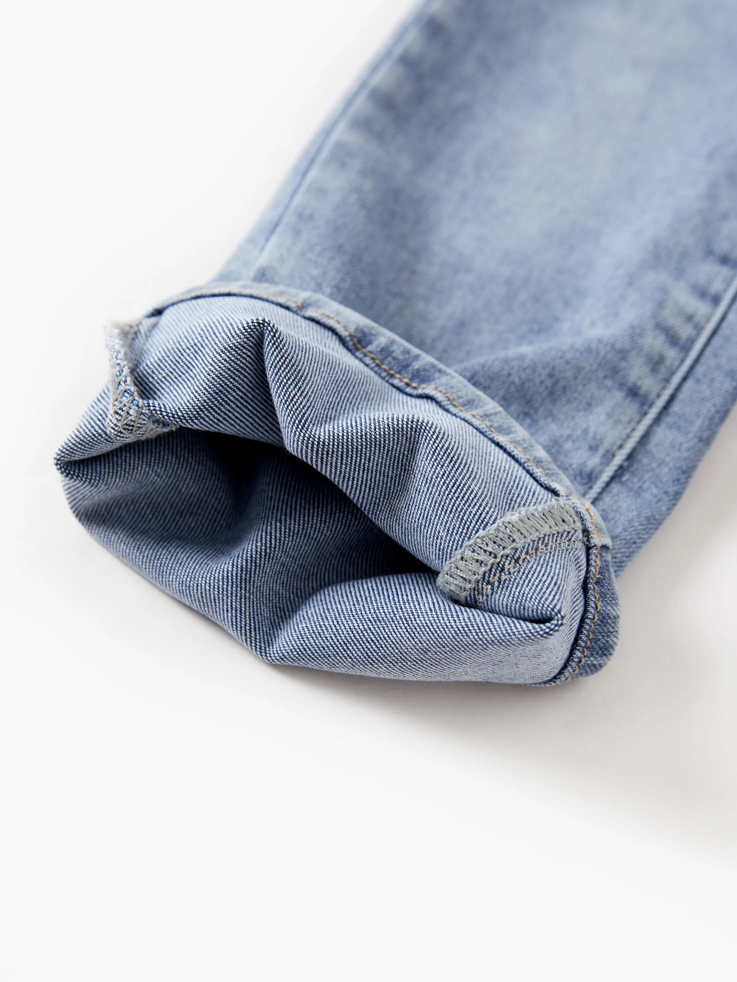 Solid Color Elastic Waist Soft Stretchy Comfortable Casual Jeans Cotton Bottoms with Pockets Light Blue - Image 16