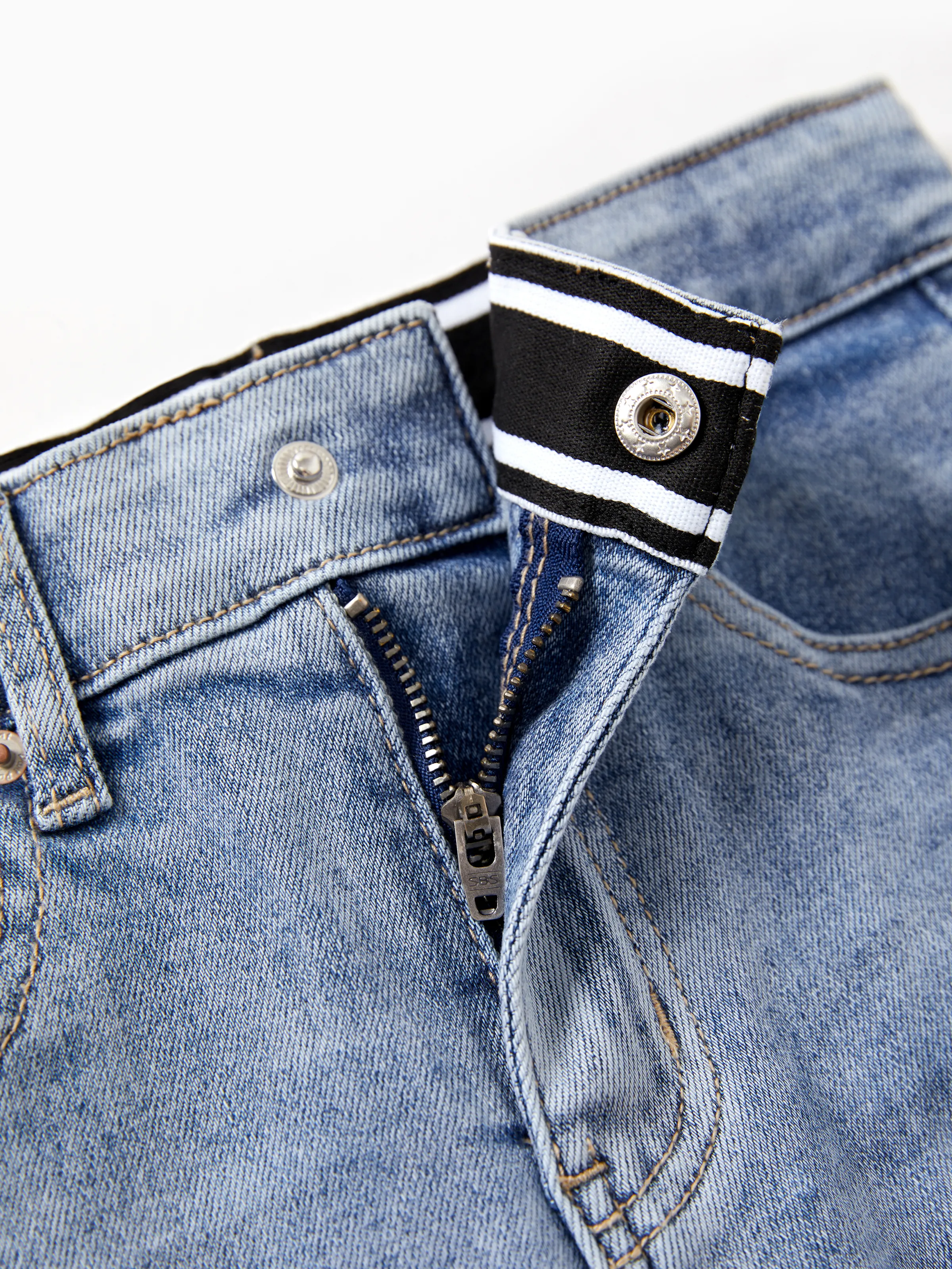 Solid Color Elastic Waist Soft Stretchy Comfortable Casual Jeans Cotton Bottoms with Pockets Light Blue - Image 9