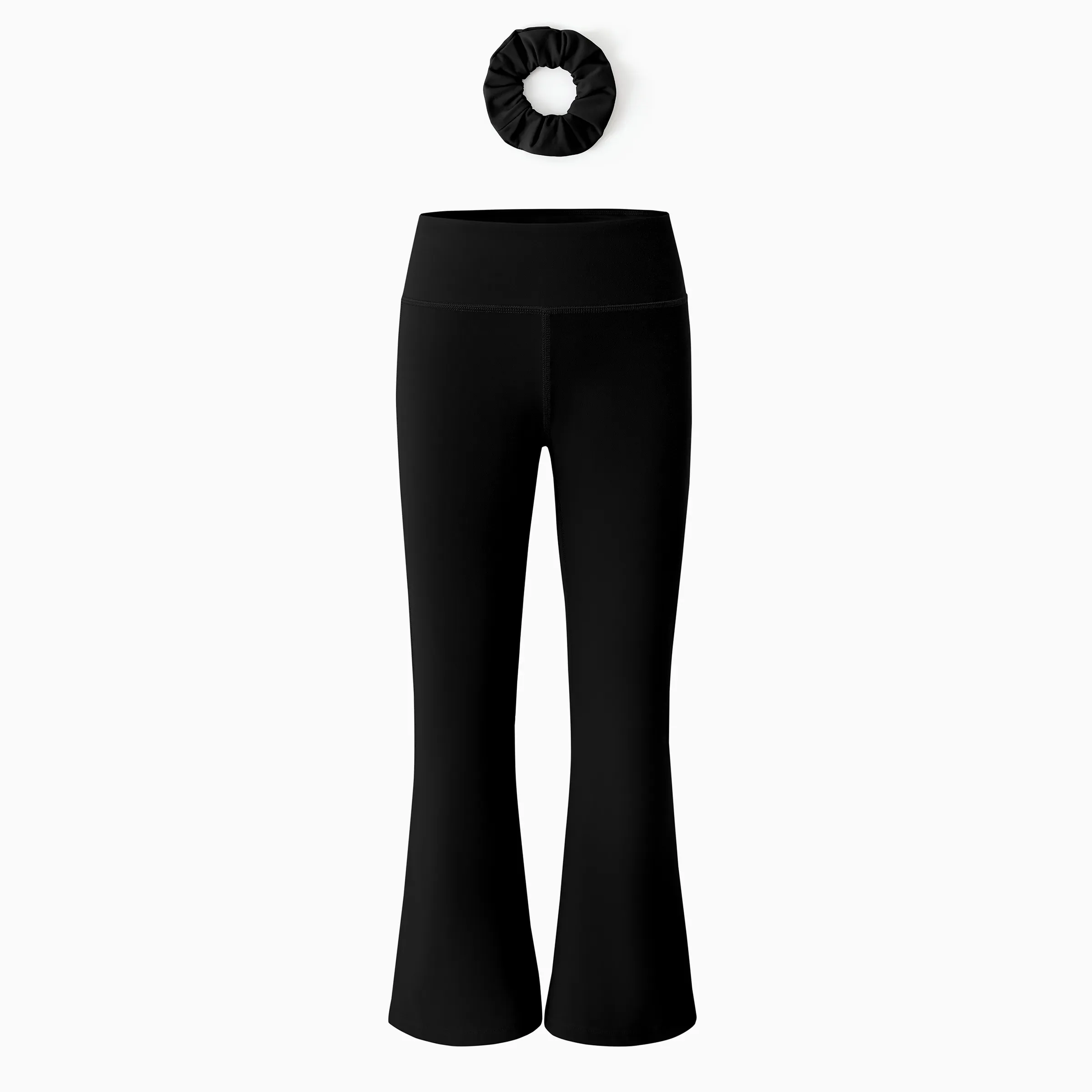 Girl's Leggings High-Waist Flared Yoga Pants with Complimentary Matching Scrunchie Black - Image 16
