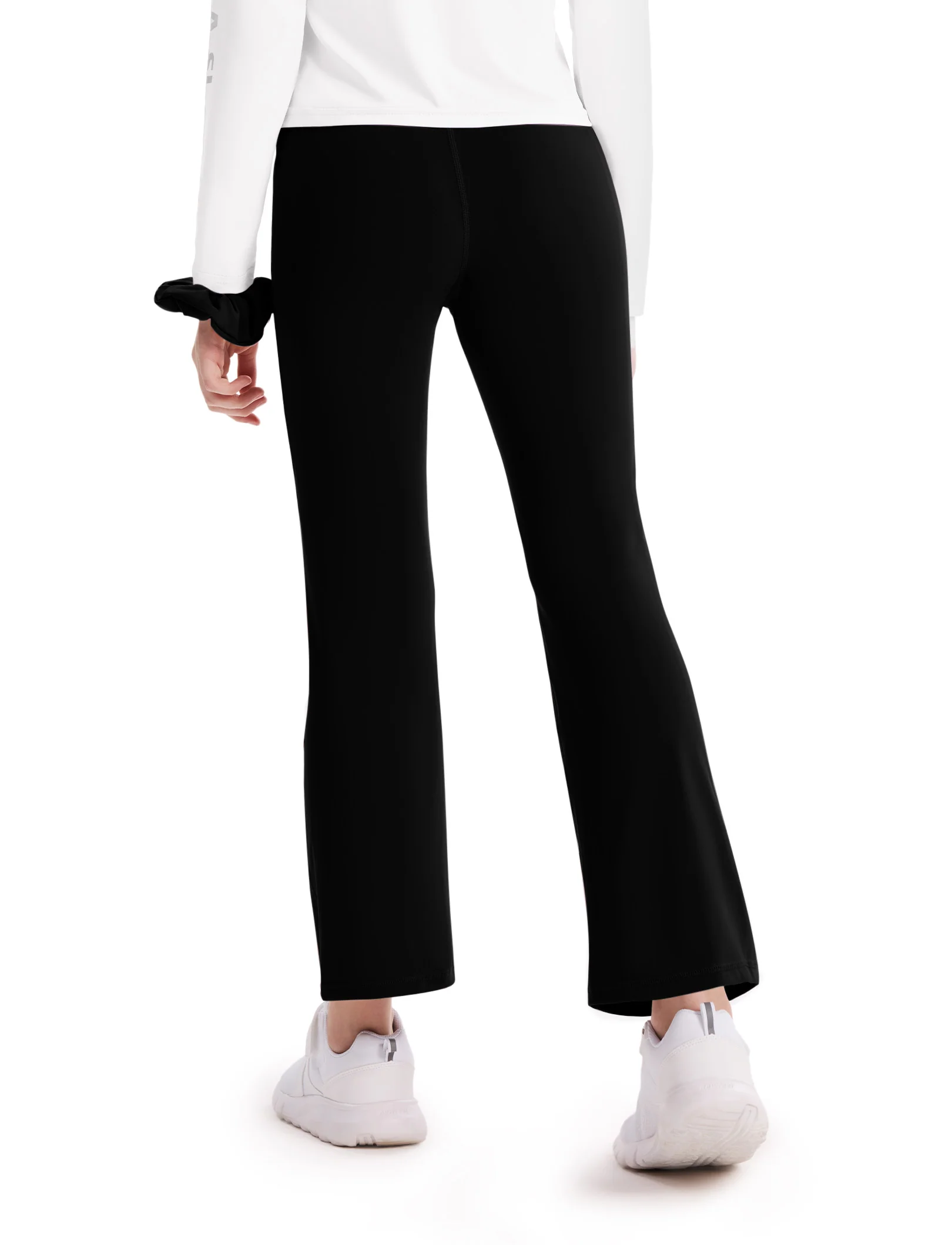 Girl's Leggings High-Waist Flared Yoga Pants with Complimentary Matching Scrunchie Black - Image 6