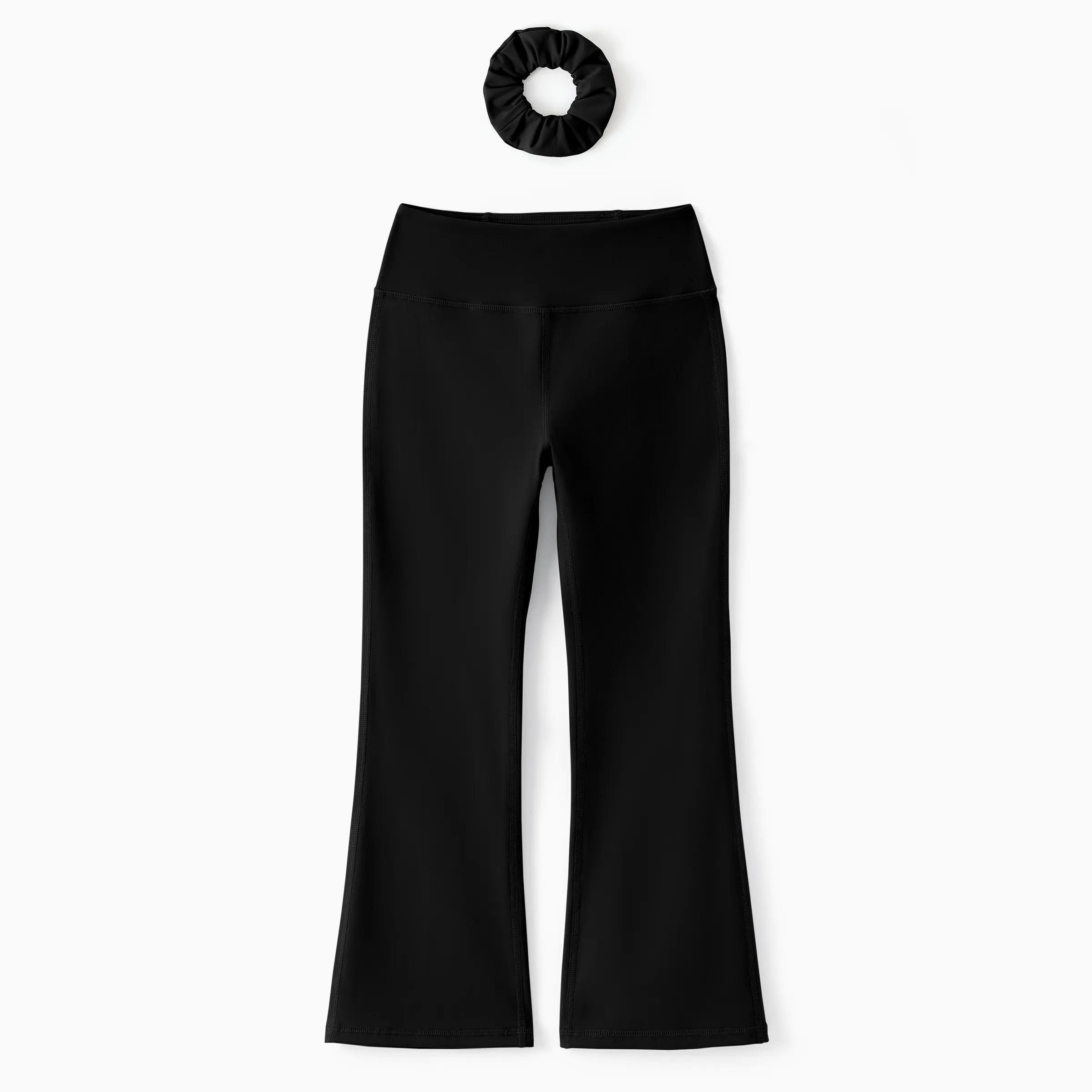 Girl's Leggings High-Waist Flared Yoga Pants with Complimentary Matching Scrunchie Black - Image 8