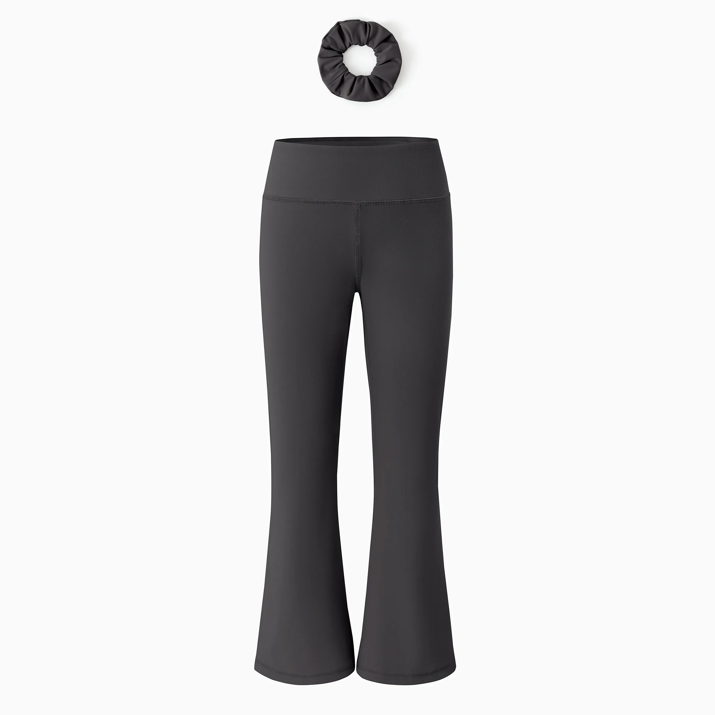 Girl's Leggings High-Waist Flared Yoga Pants with Complimentary Matching Scrunchie Dark Grey - Image 15