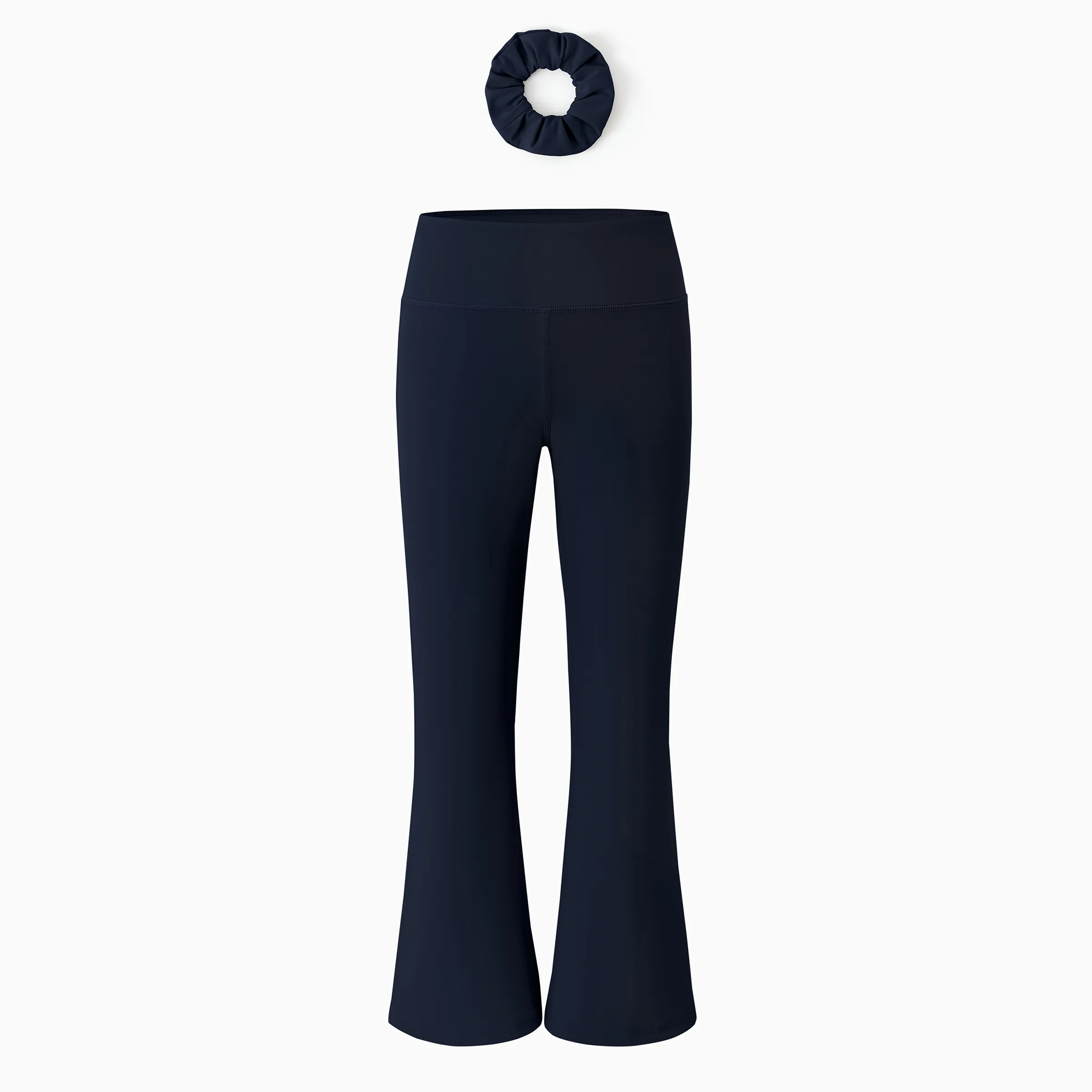 Girl's Leggings High-Waist Flared Yoga Pants with Complimentary Matching Scrunchie Deep Blue - Image 15