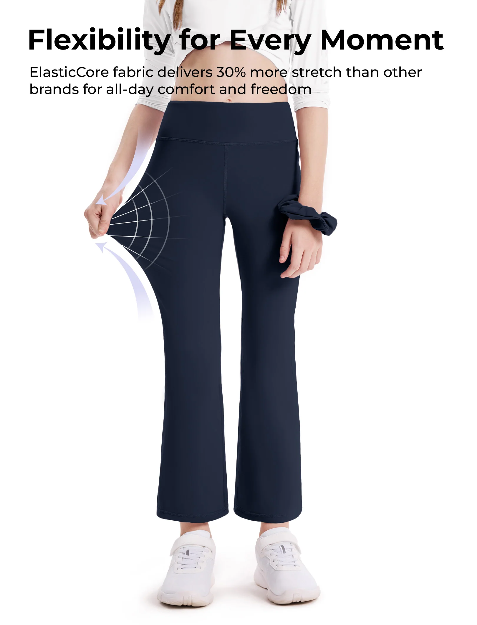 Girl's Leggings High-Waist Flared Yoga Pants with Complimentary Matching Scrunchie Deep Blue - Image 4