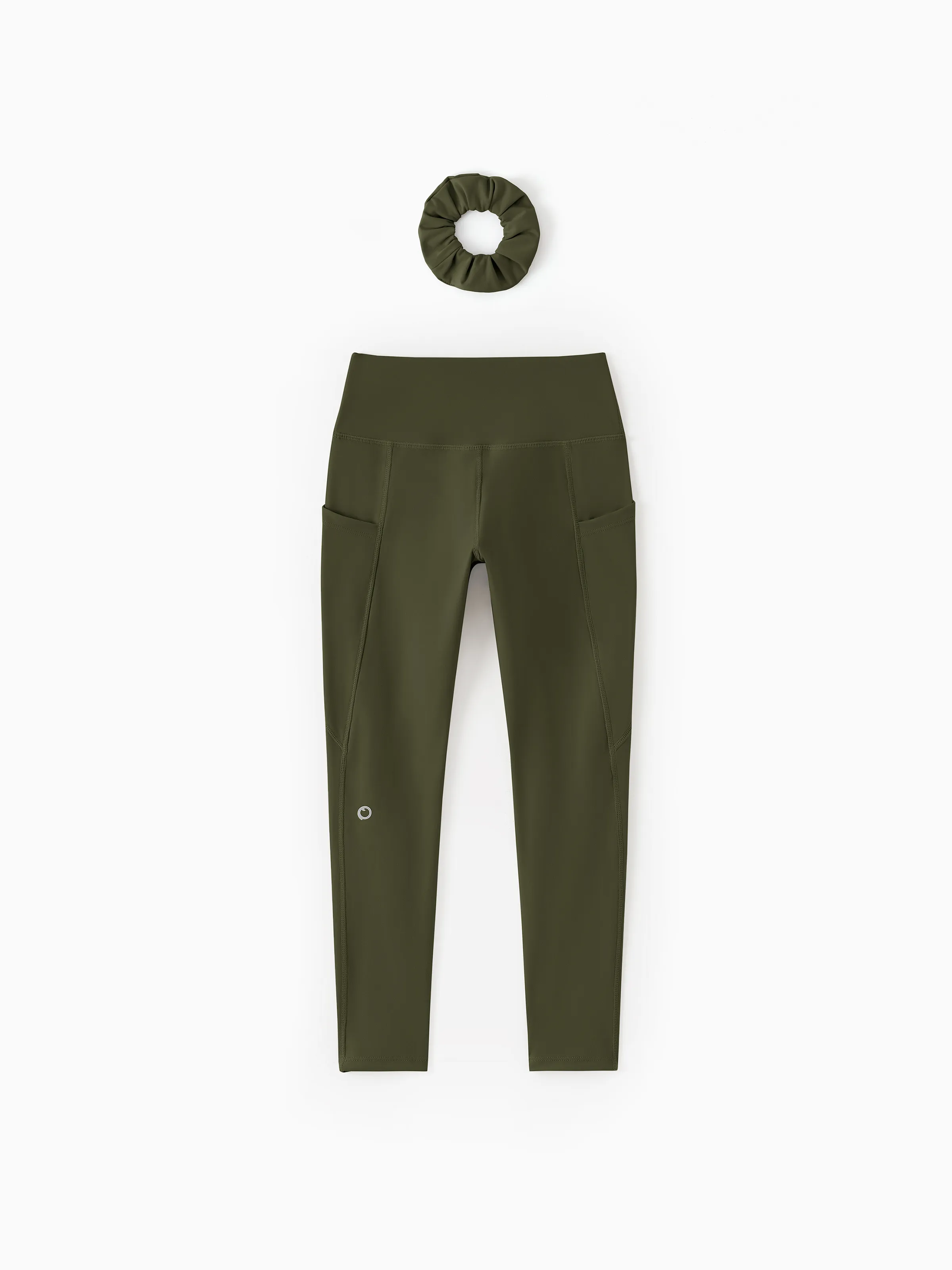 Girl's Leggings High-Waist Yoga Pants Solid Color Leggings with Complimentary Matching Scrunchie Army green - Image 10