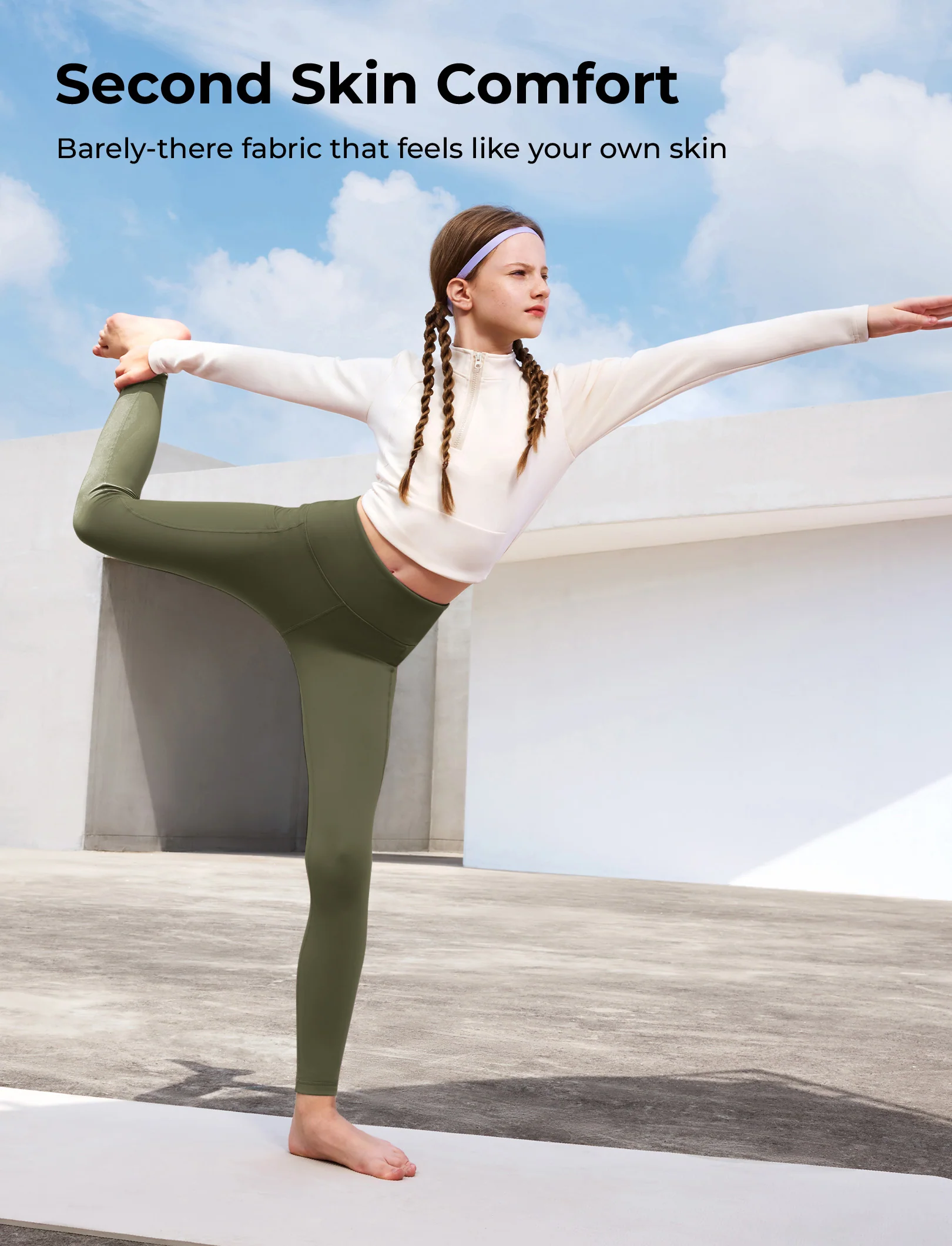 Girl's Leggings High-Waist Yoga Pants Solid Color Leggings with Complimentary Matching Scrunchie Army green - Image 5