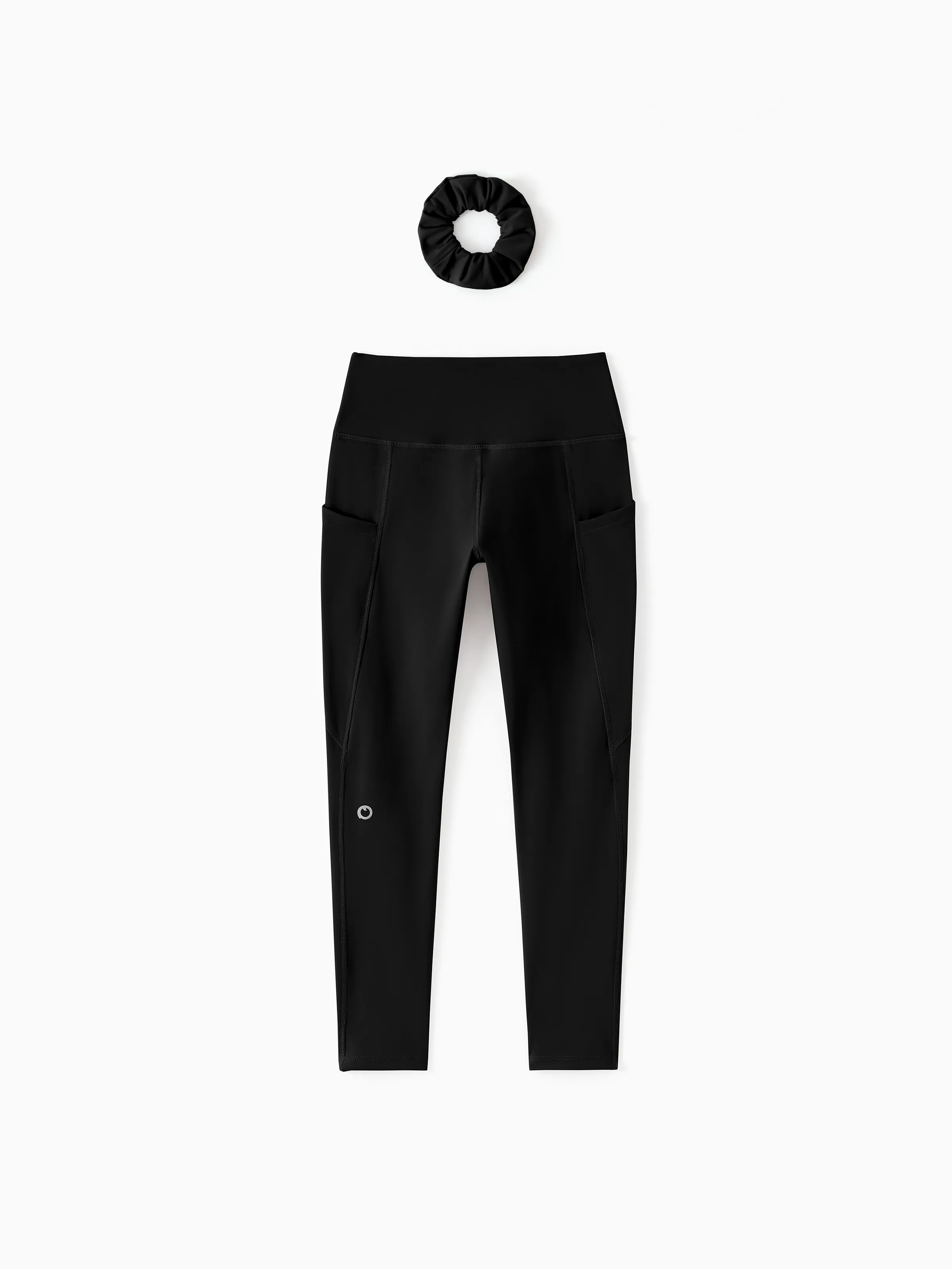 Girl's Leggings High-Waist Yoga Pants Solid Color Leggings with Complimentary Matching Scrunchie Black - Image 10