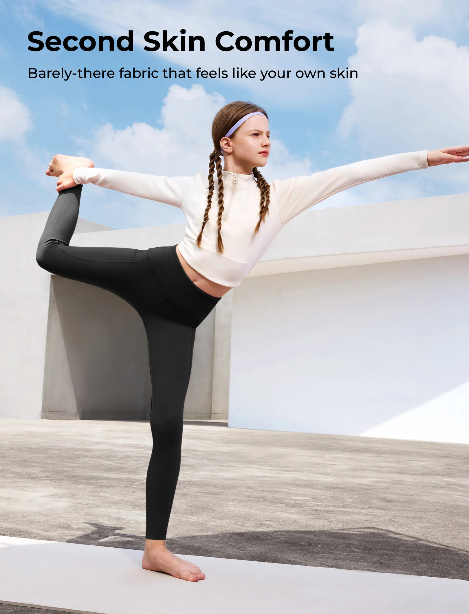 Girl's Leggings High-Waist Yoga Pants Solid Color Leggings with Complimentary Matching Scrunchie Black - Image 6