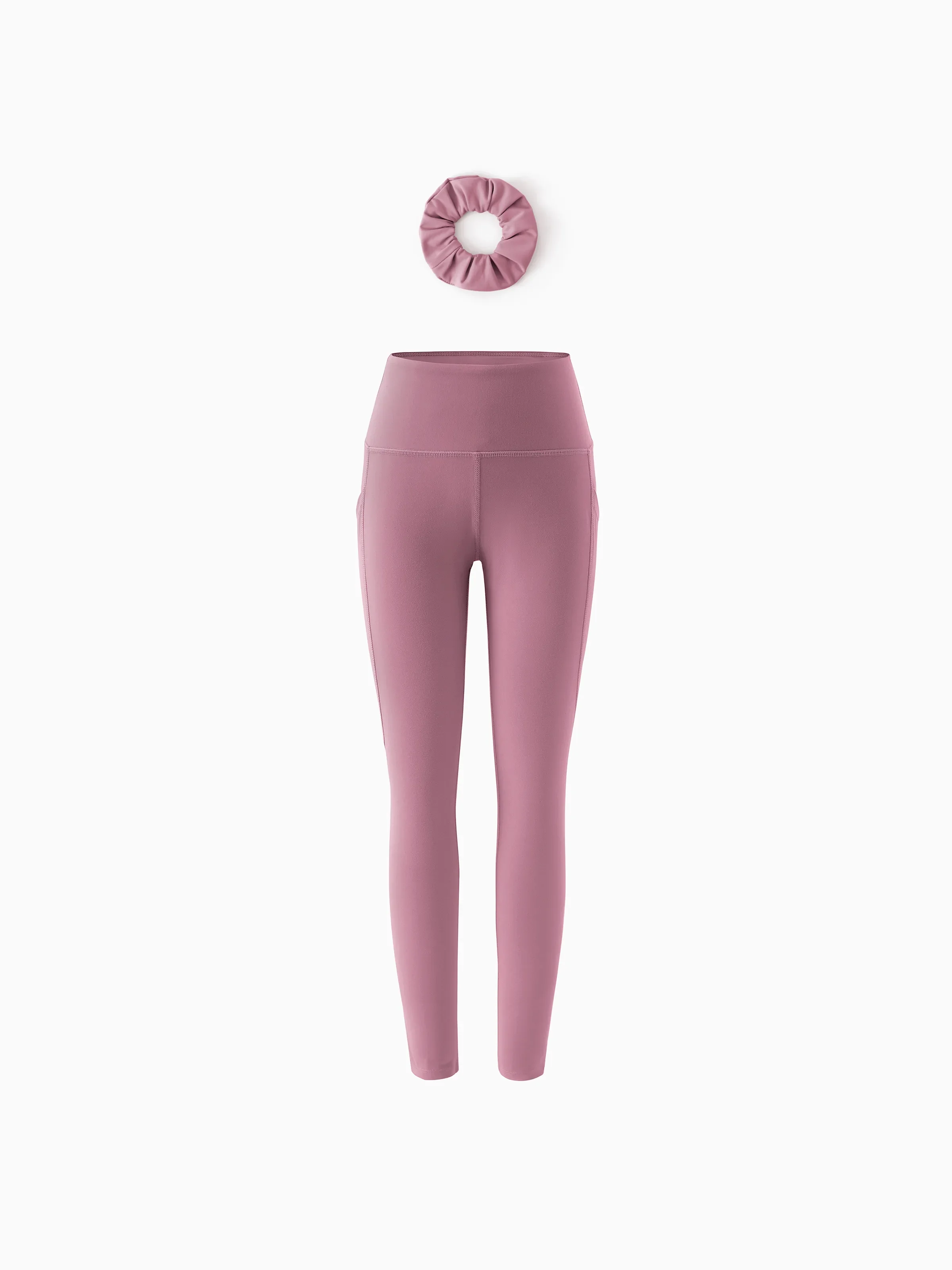 Girl's Leggings High-Waist Yoga Pants Solid Color Leggings with Complimentary Matching Scrunchie Purple - Image 10