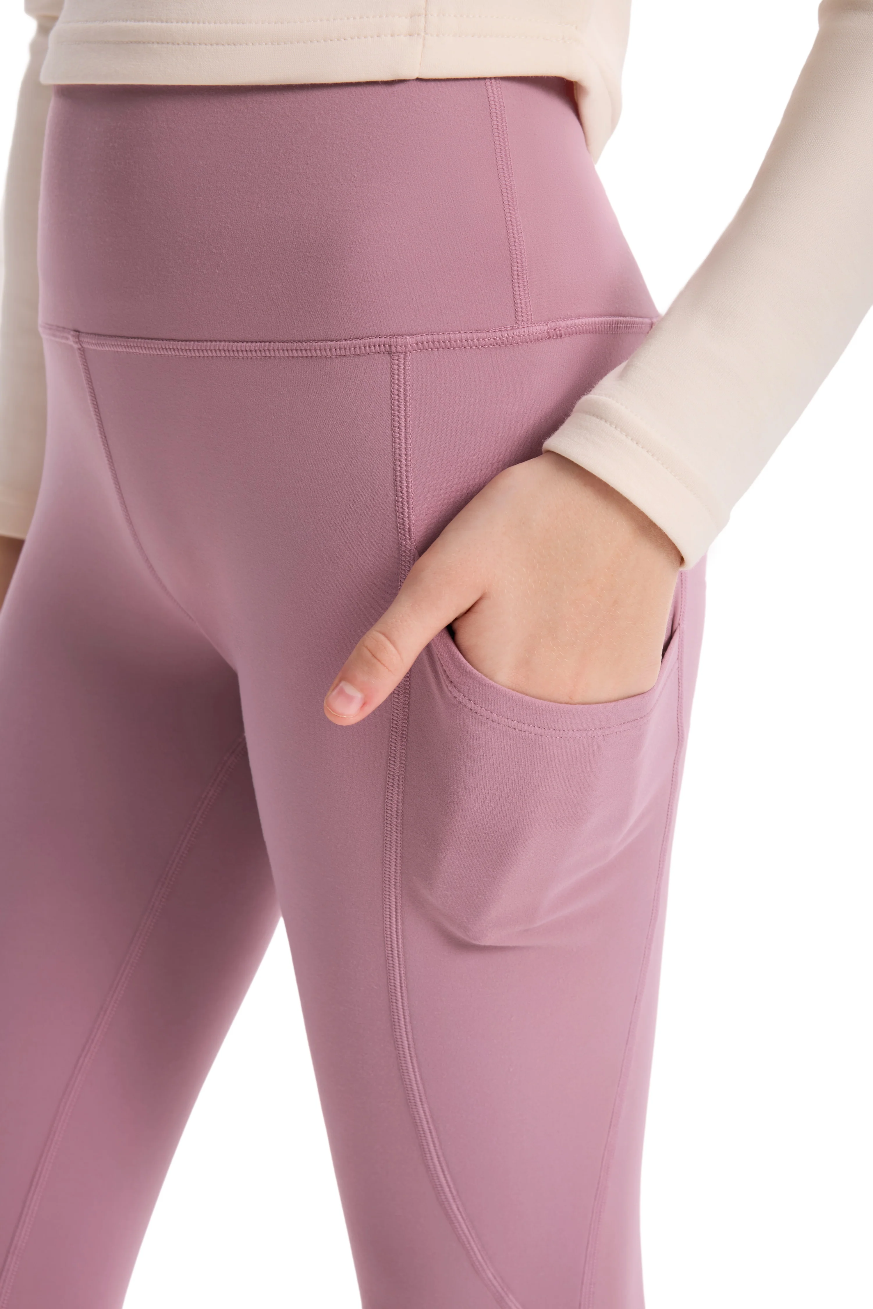 Girl's Leggings High-Waist Yoga Pants Solid Color Leggings with Complimentary Matching Scrunchie Purple - Image 16