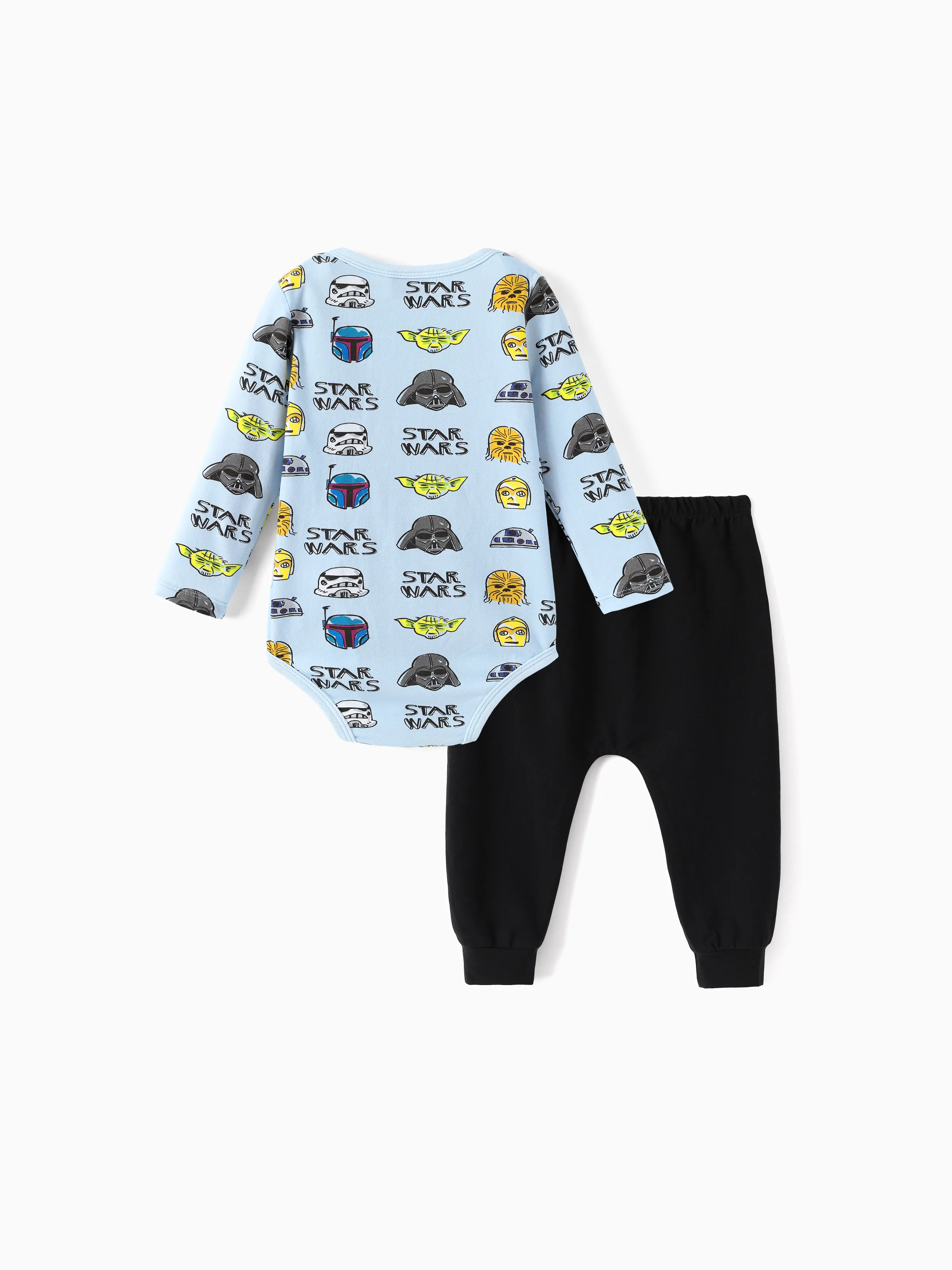 Star Wars Baby Boy 2pcs Yoda/Darth Vader/R2-D2/C-3PO Childlike Character Graphic Longsleeves Bodysuit and Pants Sets Light Blue - Image 3