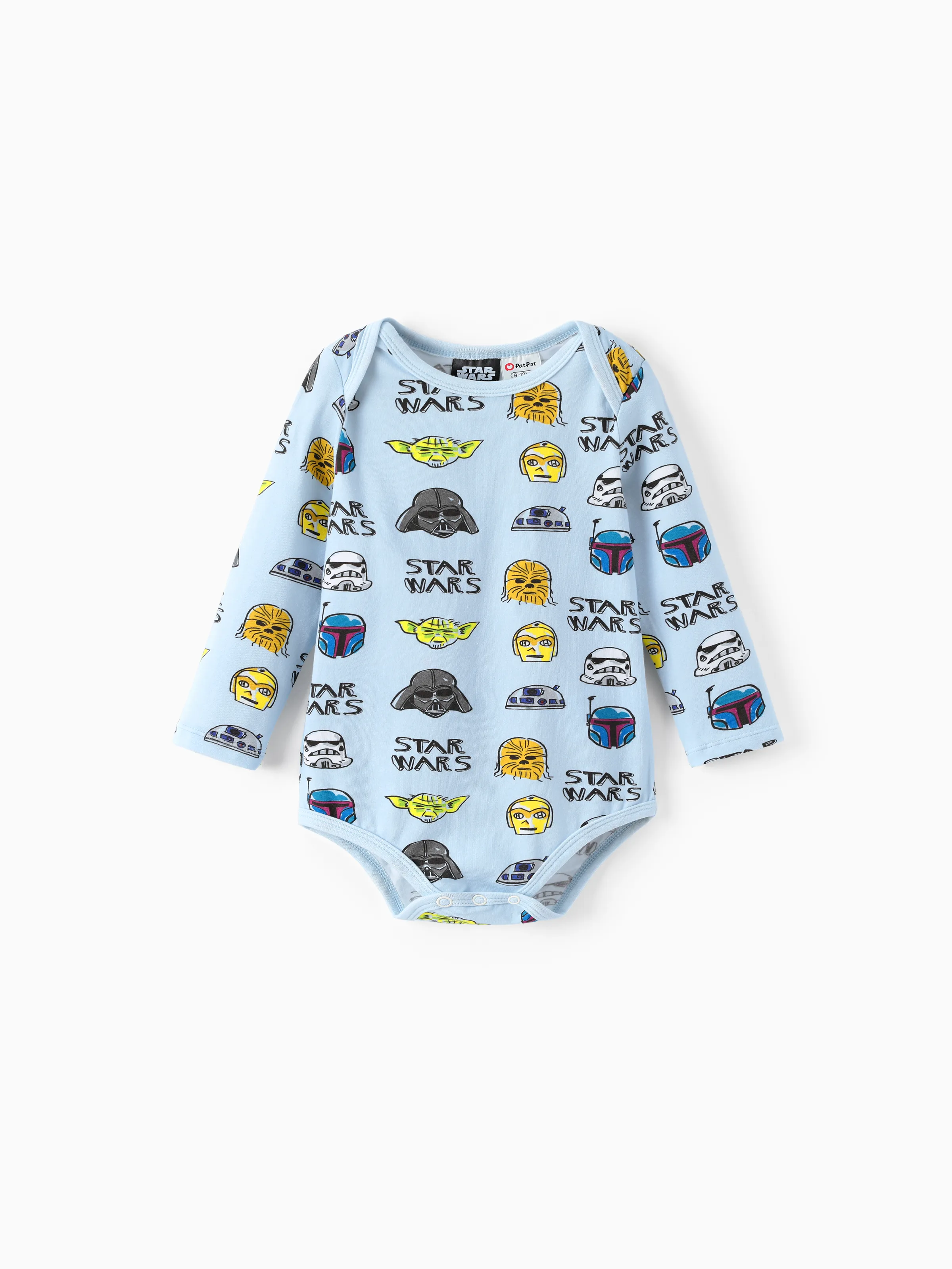 Star Wars Baby Boy 2pcs Yoda/Darth Vader/R2-D2/C-3PO Childlike Character Graphic Longsleeves Bodysuit and Pants Sets Light Blue - Image 4