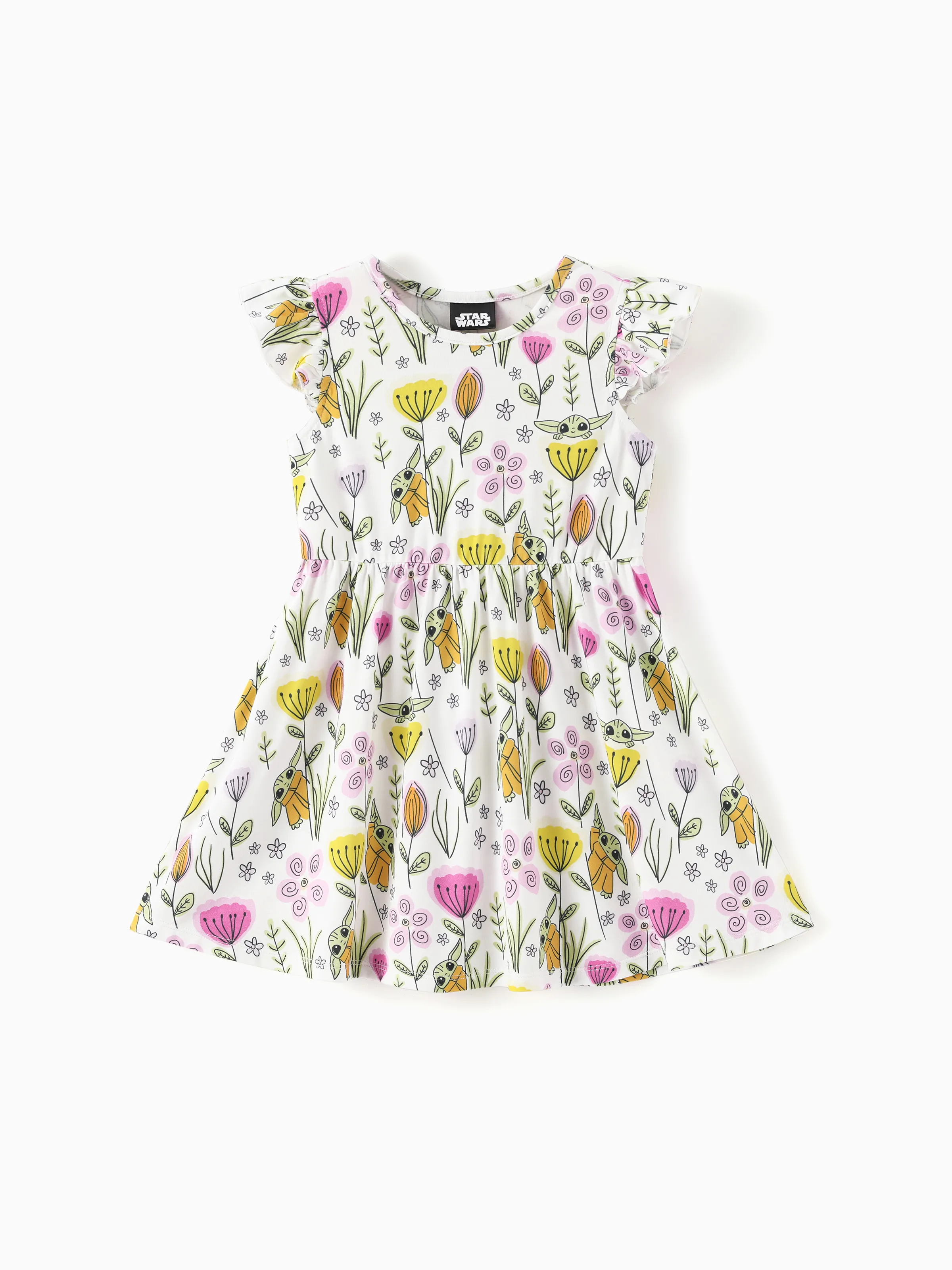 Star Wars Baby Girl Grogu Smocked Bodice Allover Print Dress/Bodysuit Hot Pink - Image 10