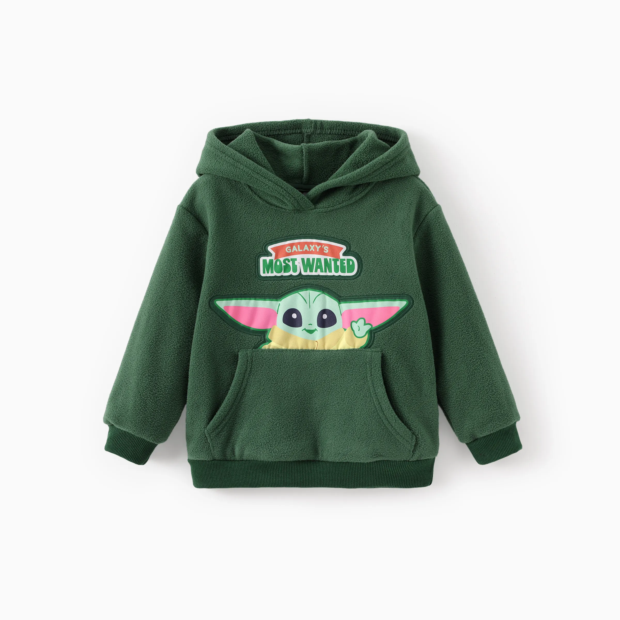 Star Wars Toddler Boy Grogu Polar fleece Diagonal-Pocket Hooded Sweatshirt Dark Green - Image 3