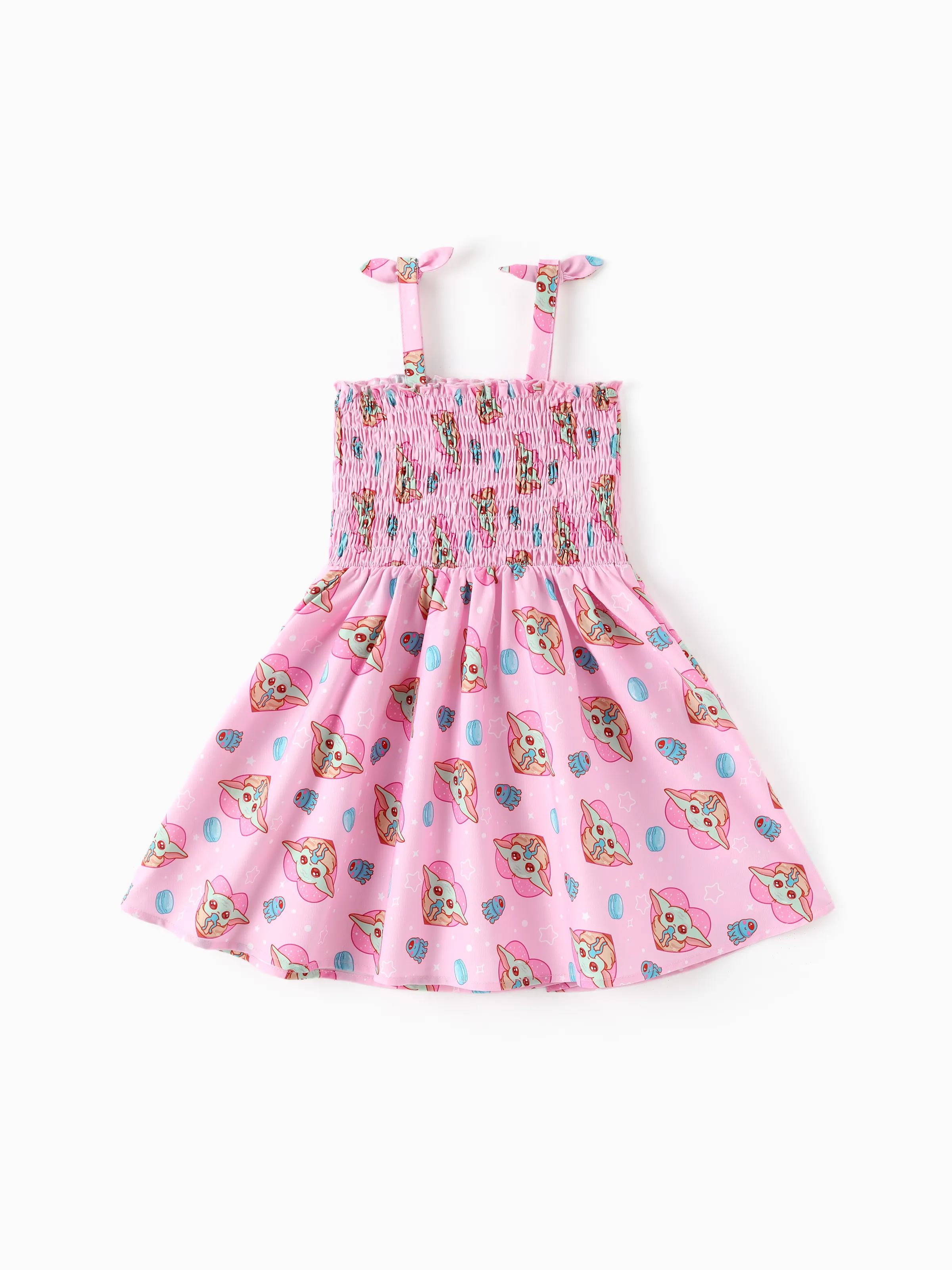 Star Wars Toddler/Kid Girl Grogu Smocked Bodice Allover Print Dress Pink - Image 3