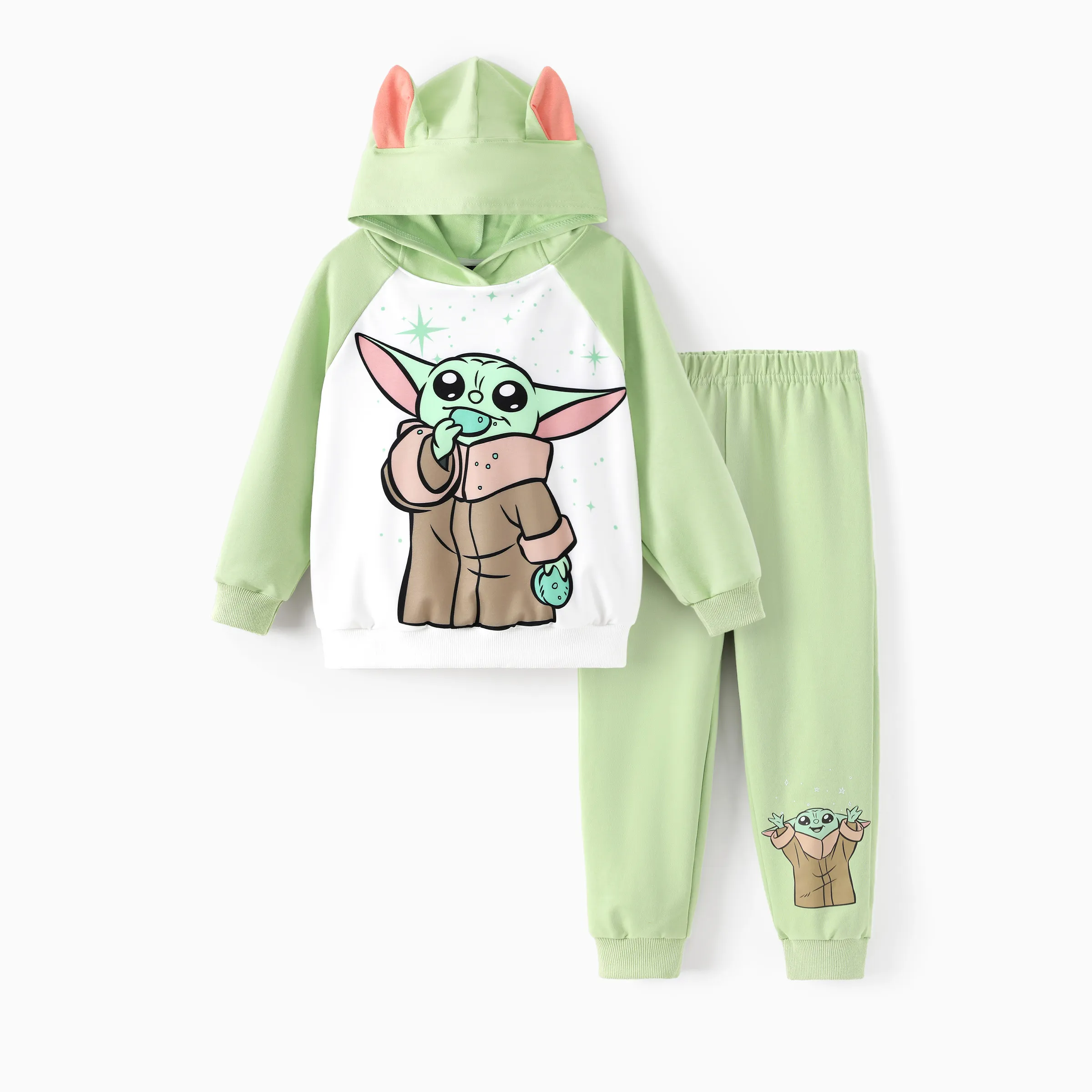 Star Wars Toddler/Kids Boy 2pcs Grogu Knit Fabric Hooded Set Light Green - Image 12