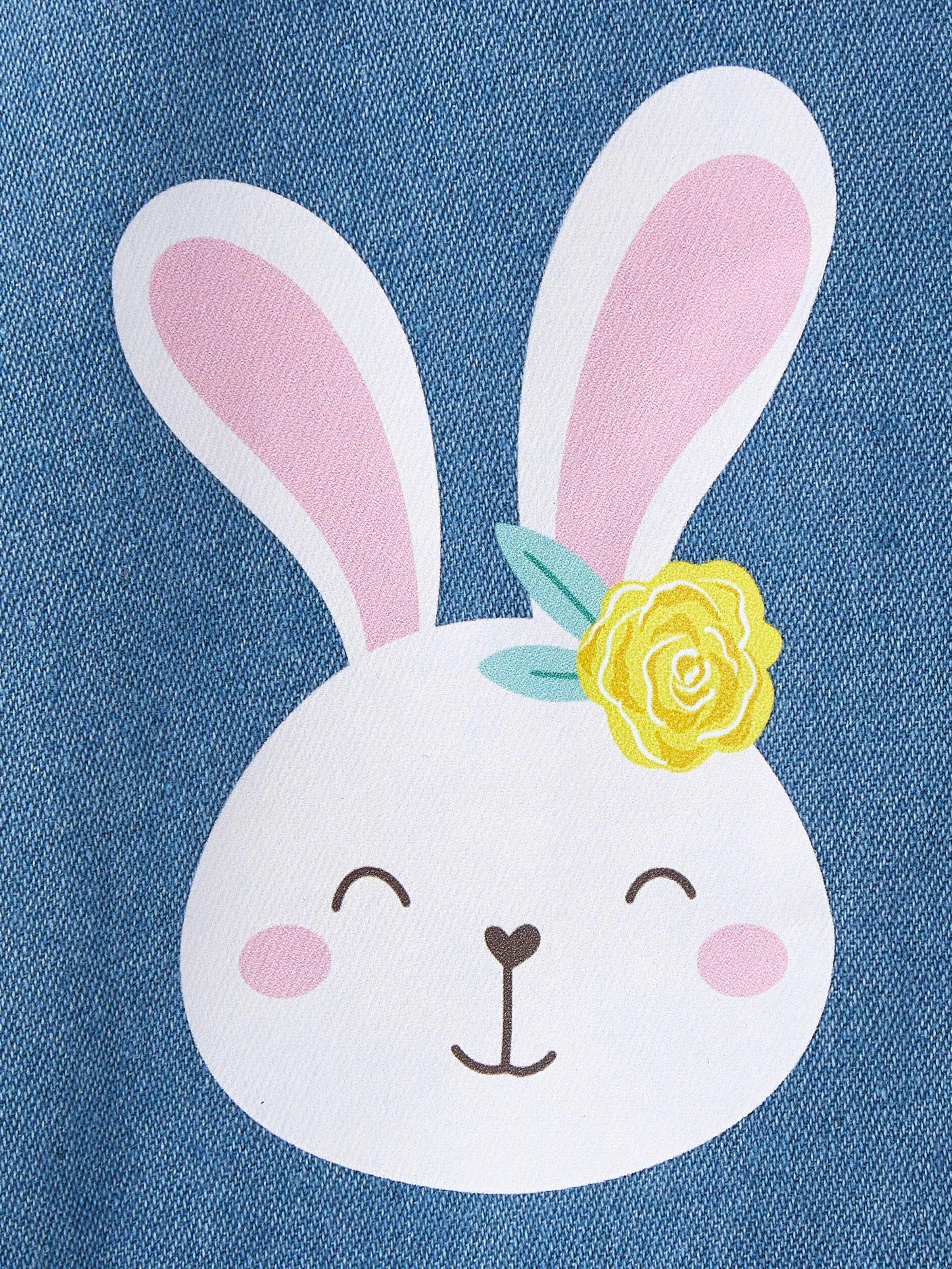 Sweet 2pcs Toddler Girl Dress Set with Ruffle Edge and Cute Rabbit Print DENIMBLUE - Image 11