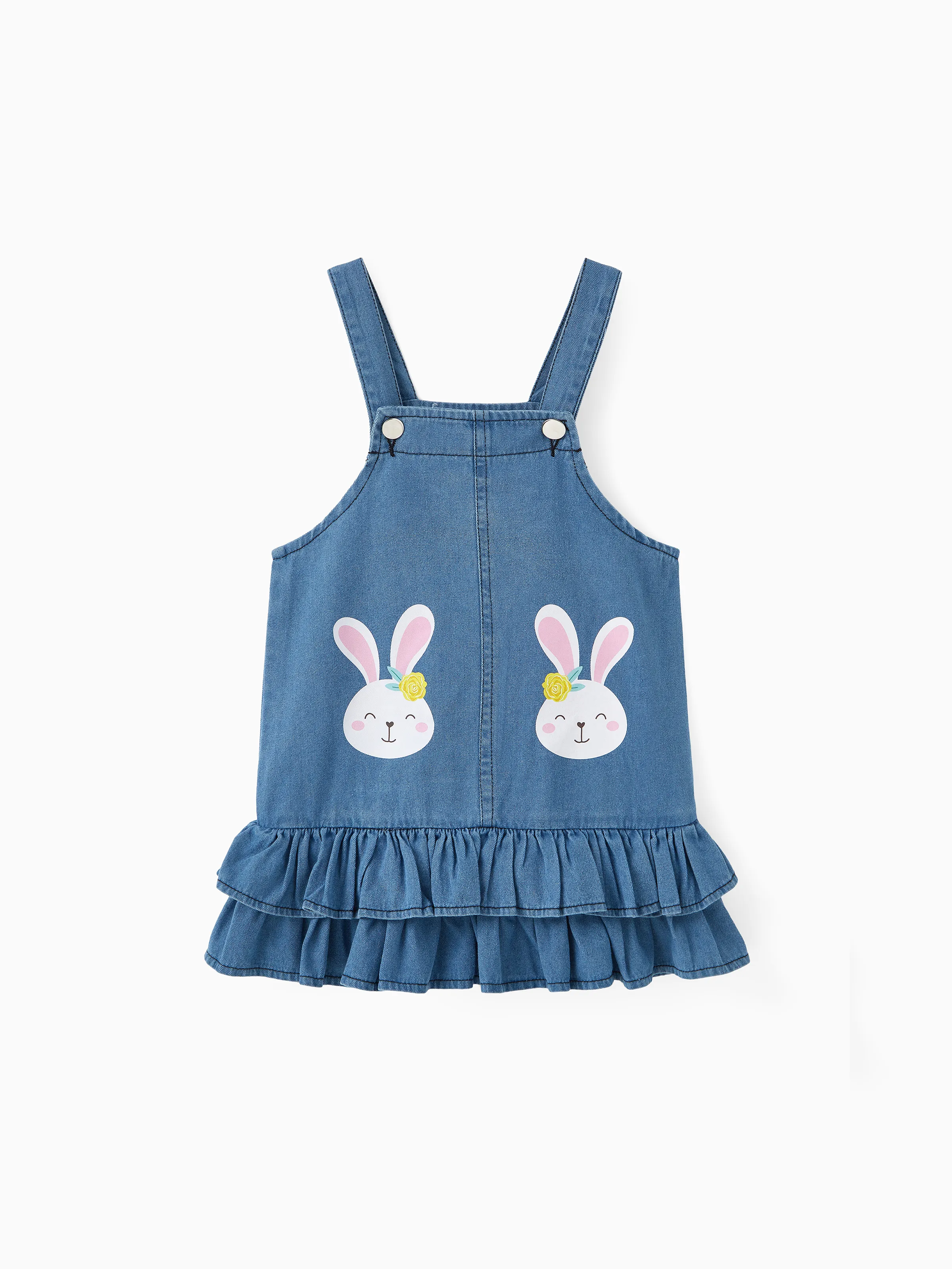 Sweet 2pcs Toddler Girl Dress Set with Ruffle Edge and Cute Rabbit Print DENIMBLUE - Image 3