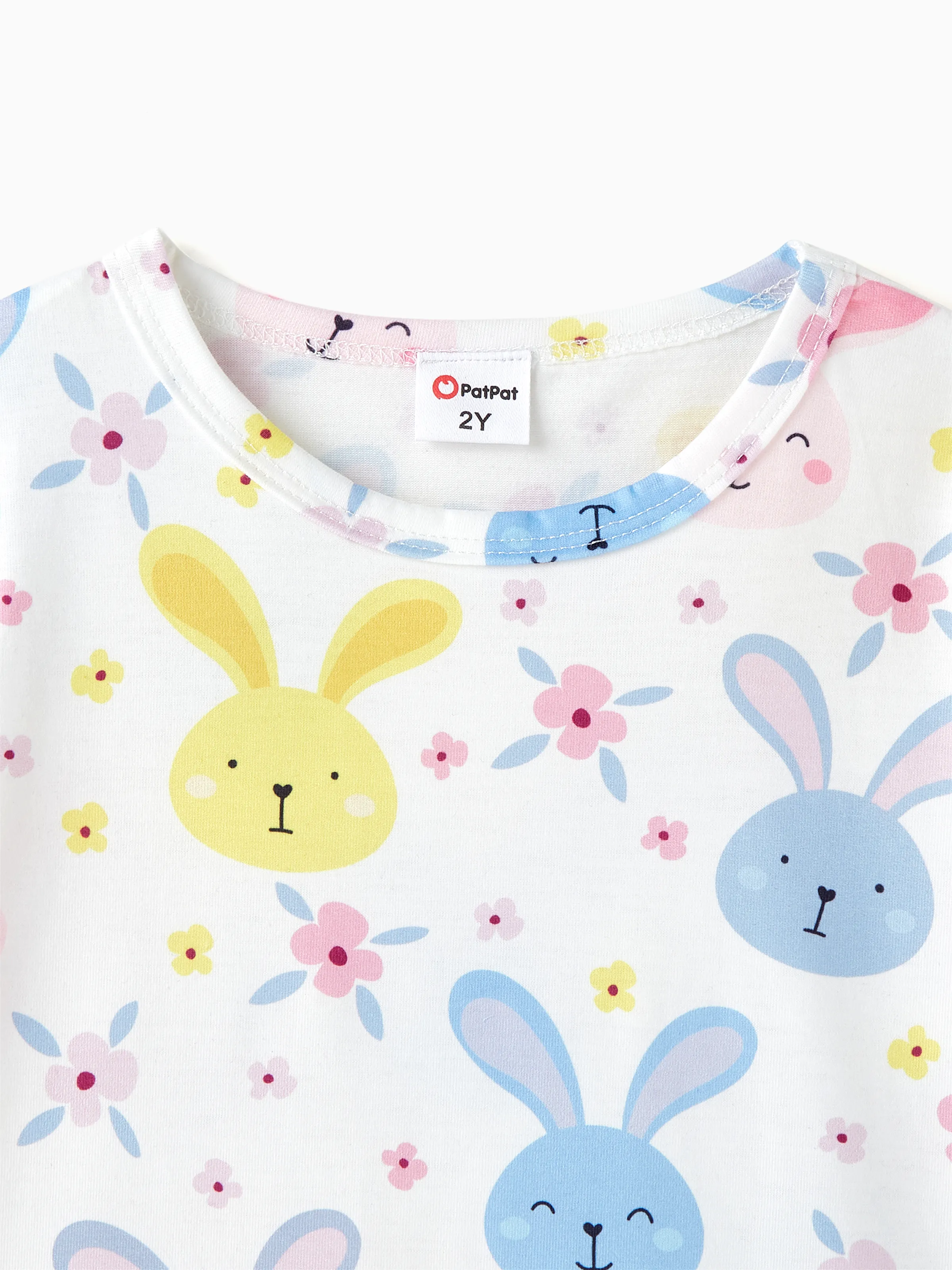 Sweet 2pcs Toddler Girl Dress Set with Ruffle Edge and Cute Rabbit Print DENIMBLUE - Image 4