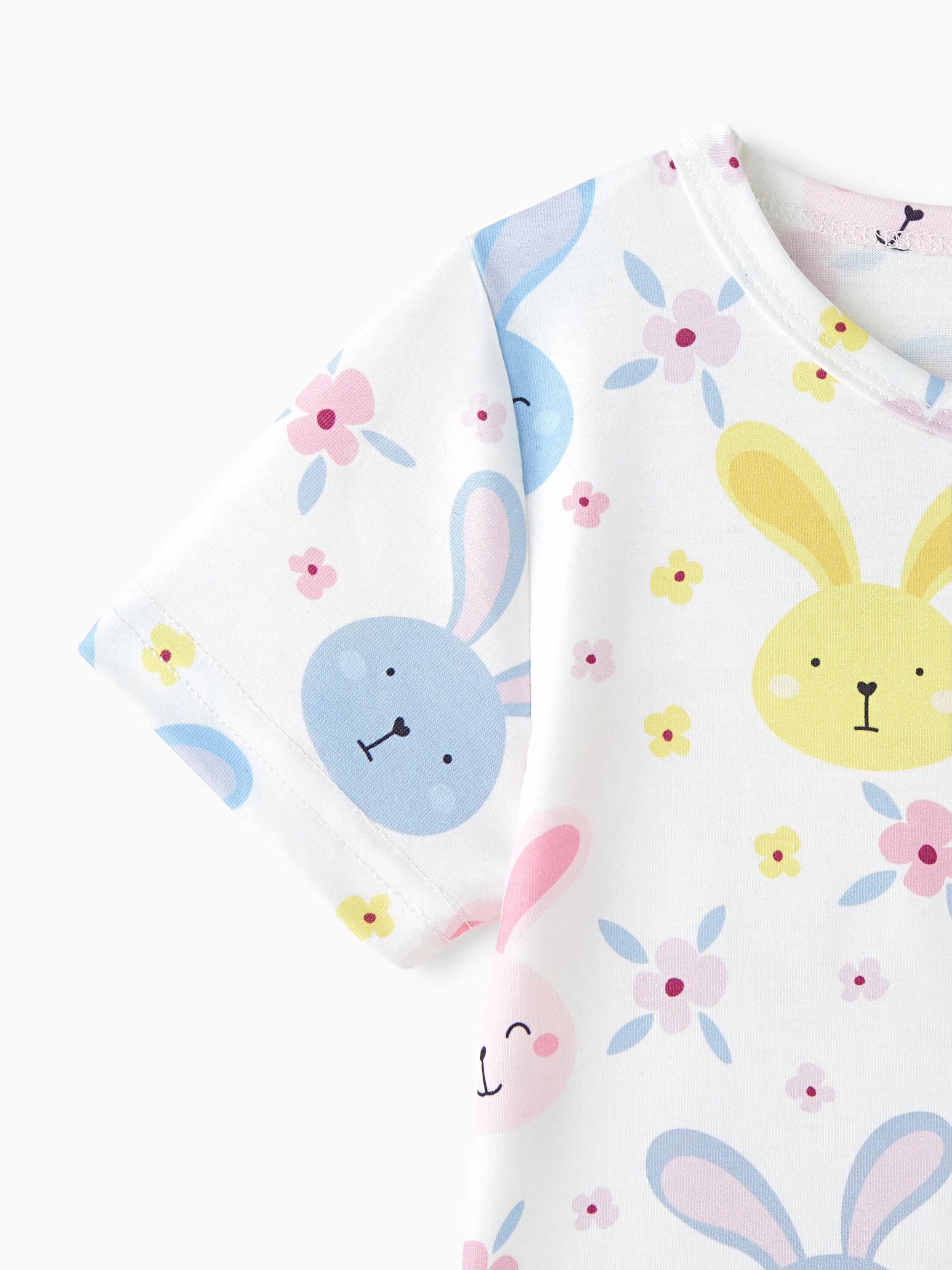 Sweet 2pcs Toddler Girl Dress Set with Ruffle Edge and Cute Rabbit Print DENIMBLUE - Image 5