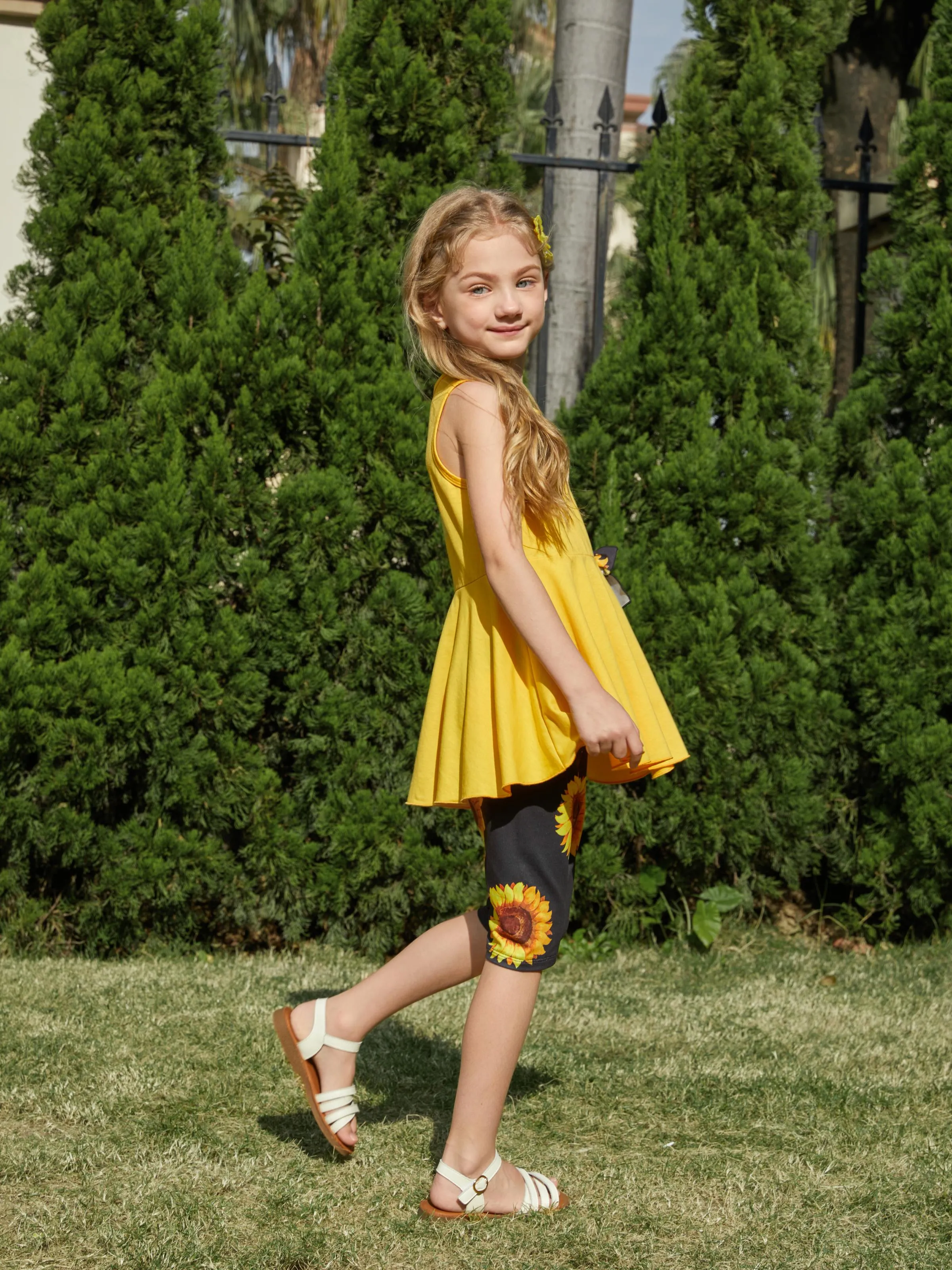 Toddler/Kid Girl 2pcs Tunie Top and Leggings Set Yellow - Image 4