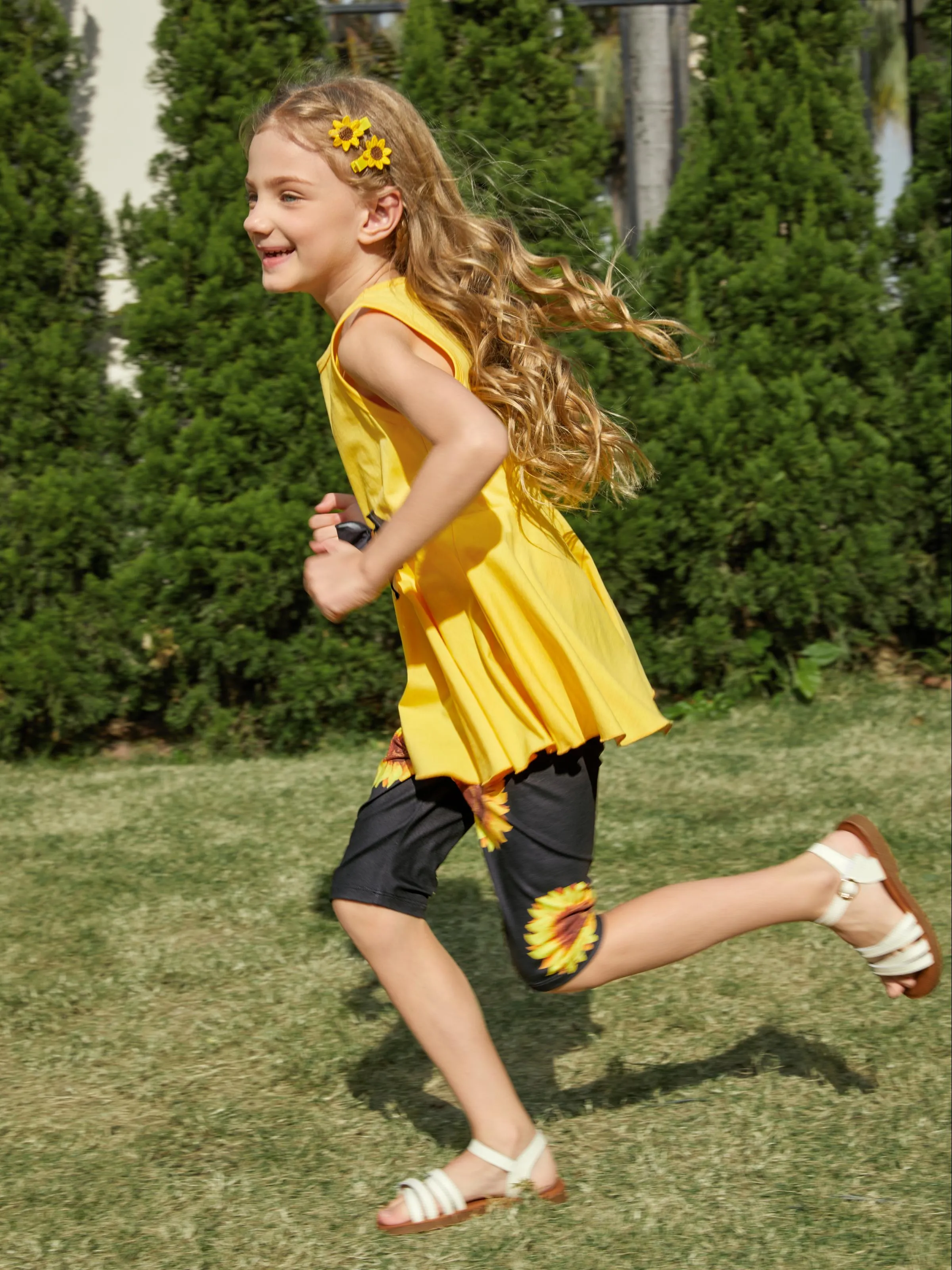 Toddler/Kid Girl 2pcs Tunie Top and Leggings Set Yellow - Image 6