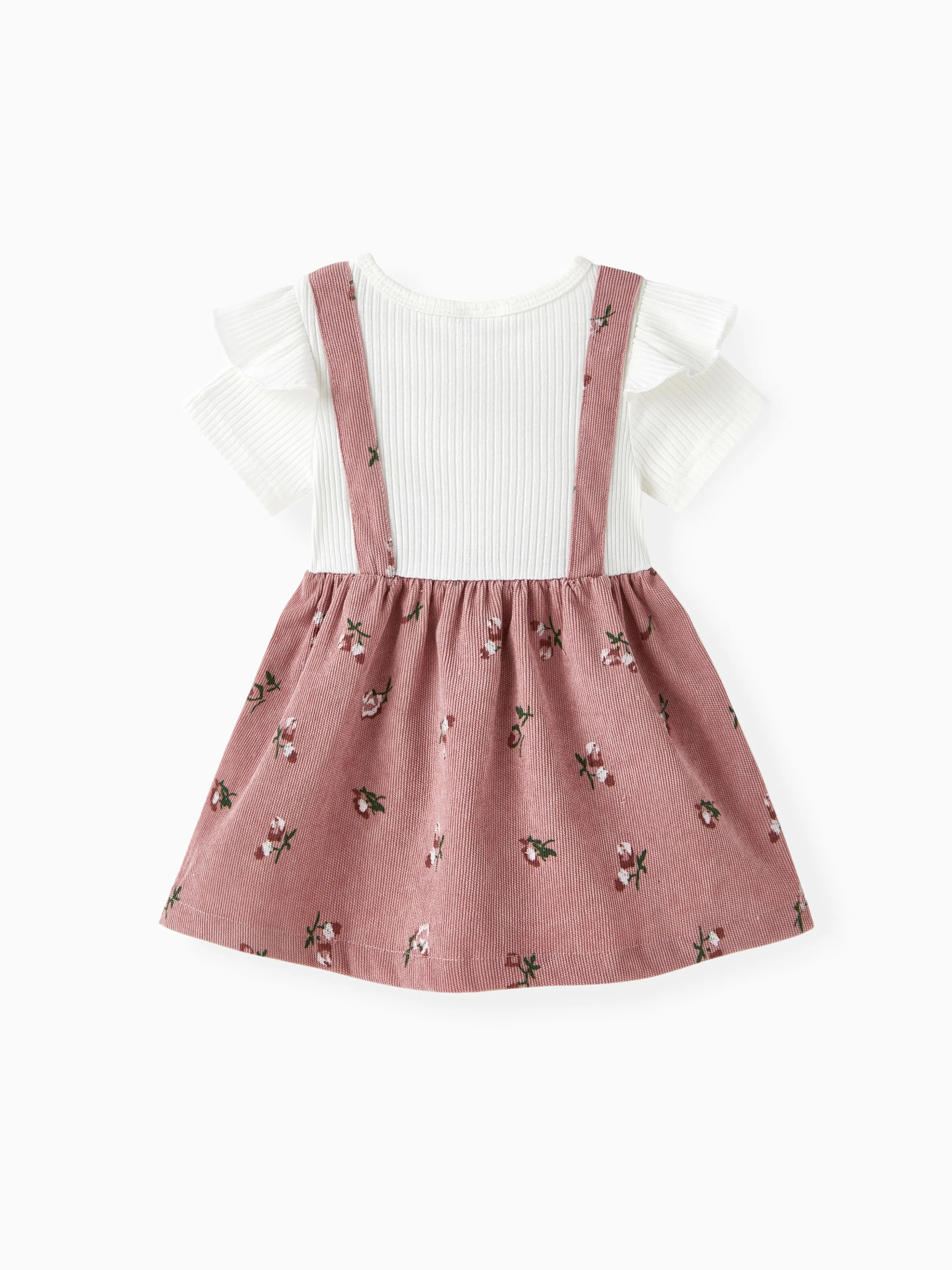 Baby Girl Sweet Dress with Flutter Sleeve and Broken Flower Pattern Pink - Image 4