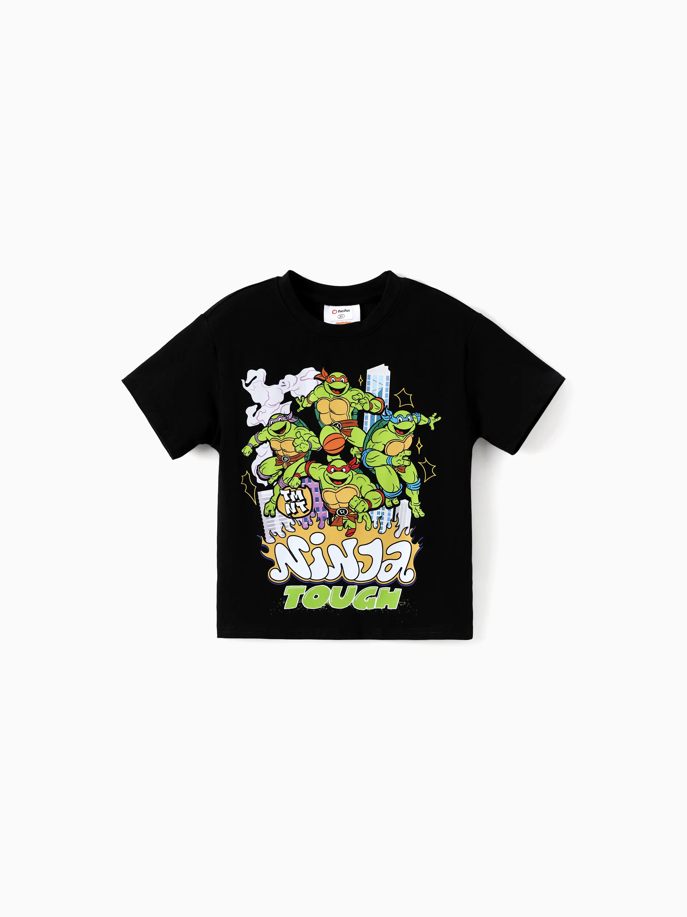 Teenage Mutant Ninja Turtle Toddler/Kid Boy 2pcs Cotton TMNT Character Streetwear Graffiti Print Short-sleeve Top And Shorts Set Green - Image 2