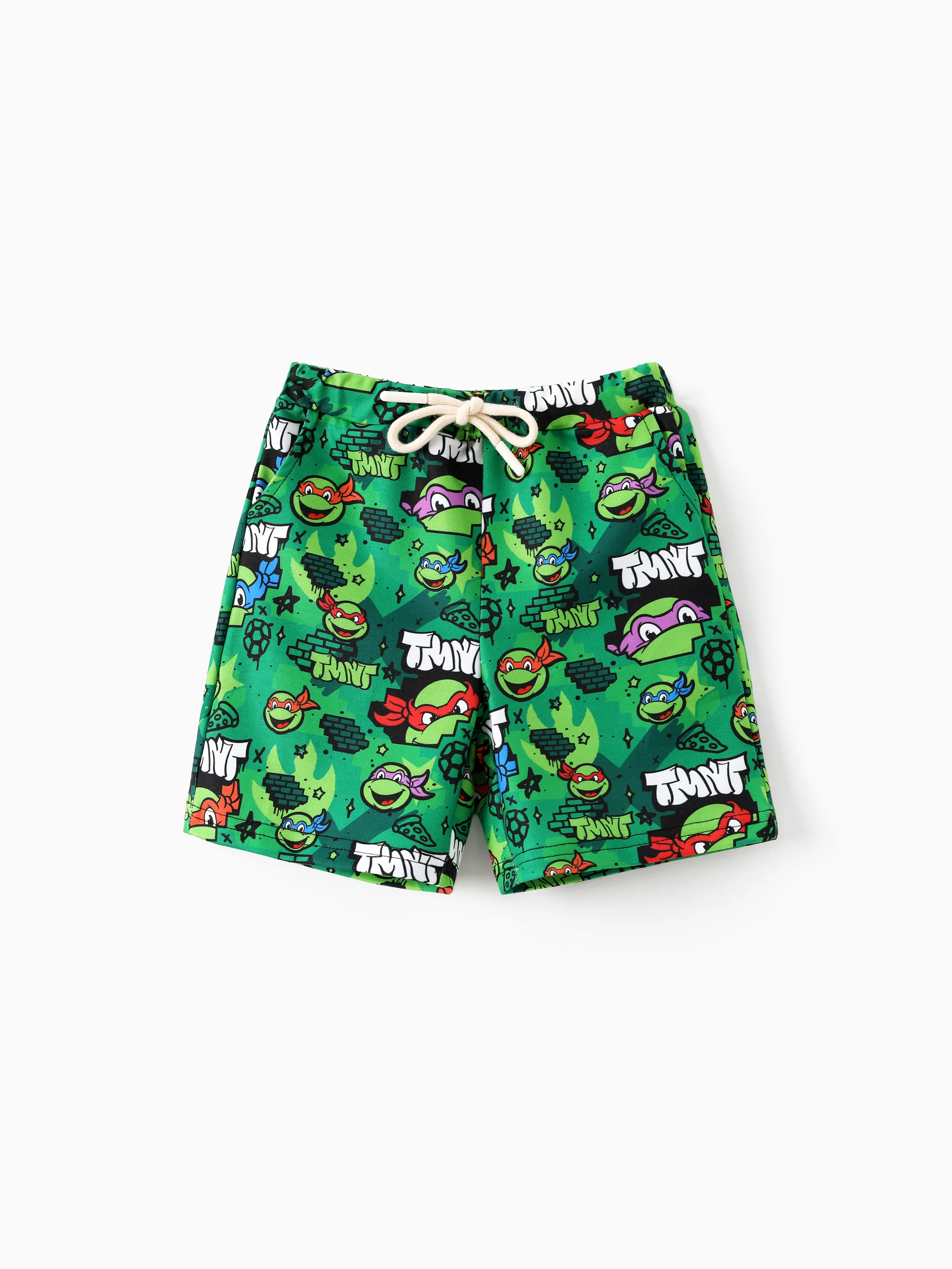 Teenage Mutant Ninja Turtle Toddler/Kid Boy 2pcs Cotton TMNT Character Streetwear Graffiti Print Short-sleeve Top And Shorts Set Green - Image 7