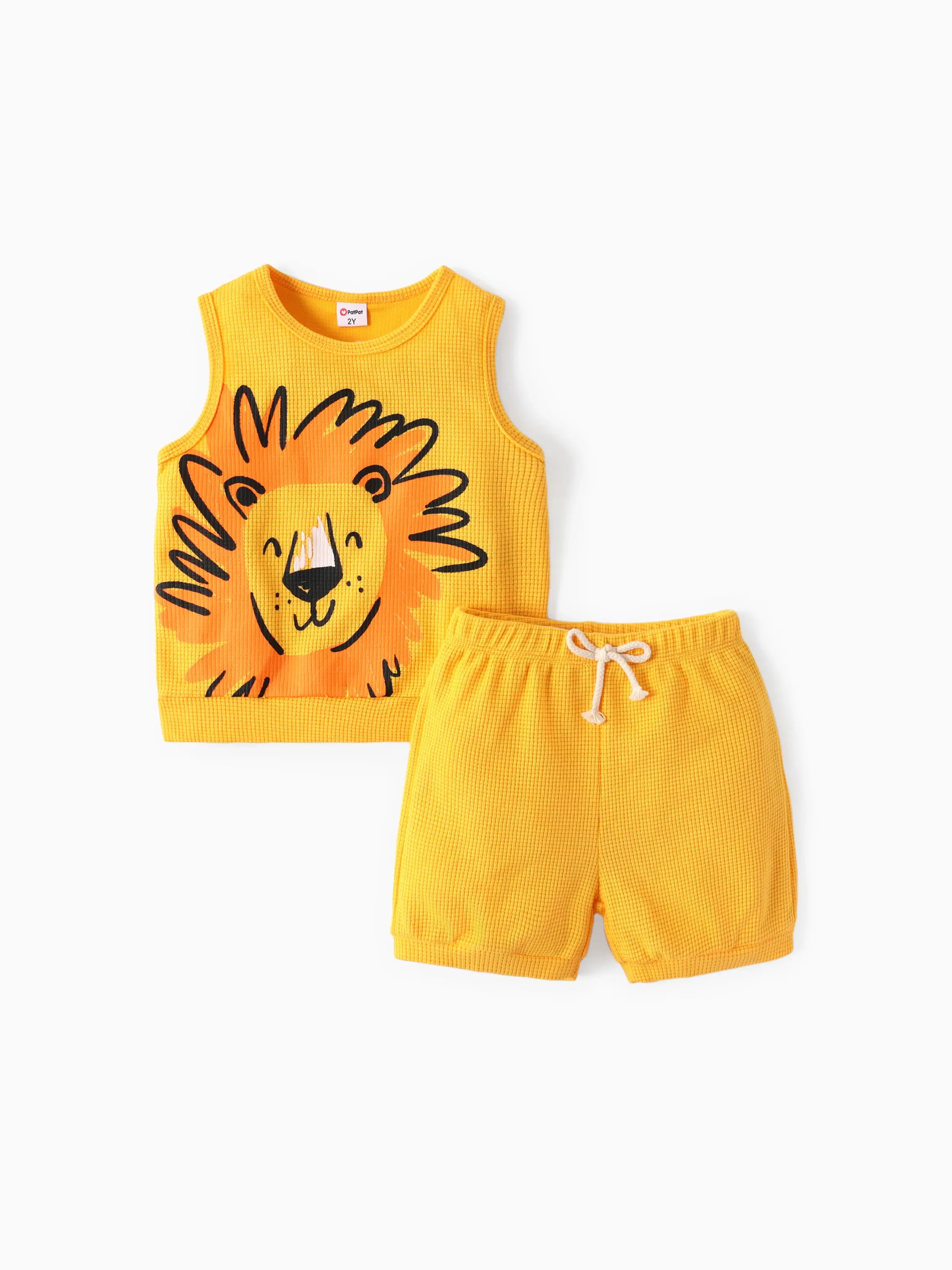 Toddler Boy 2pcs Dino Print Tank Top and Shorts Set Yellow - Image 2