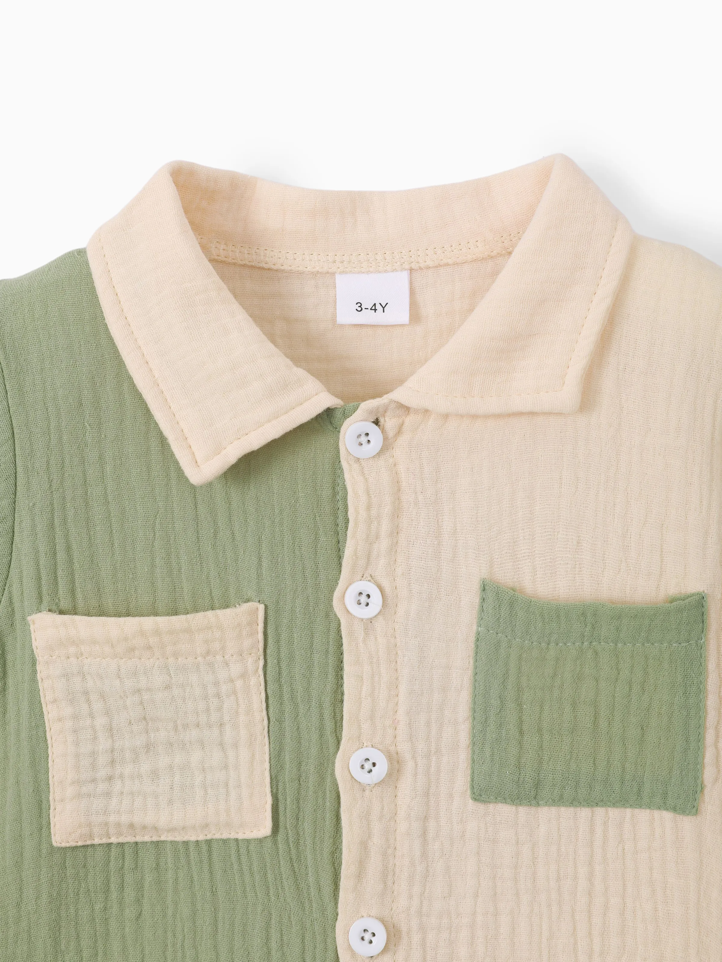Toddler Boy 3pcs Textured Lapel Shirt and Solid Tee and Shorts Set Color block - Image 2