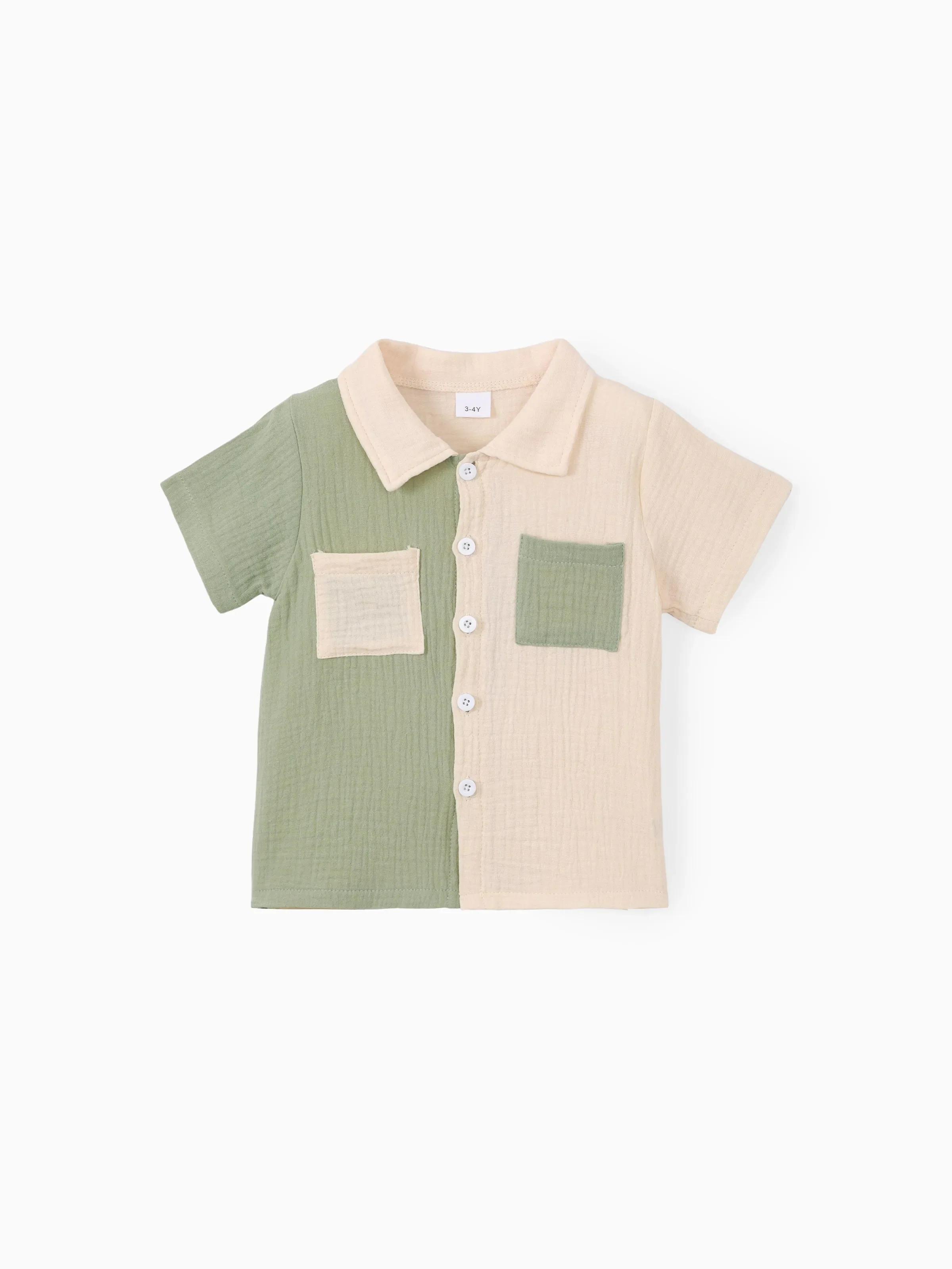 Toddler Boy 3pcs Textured Lapel Shirt and Solid Tee and Shorts Set Color block - Image 4
